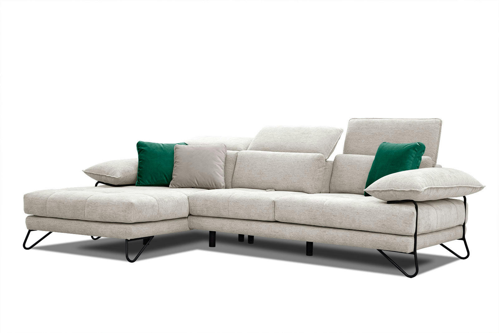 NORDEN - Canapé d'angle gauche 4 places en tissu beige foncé avec coussins déco