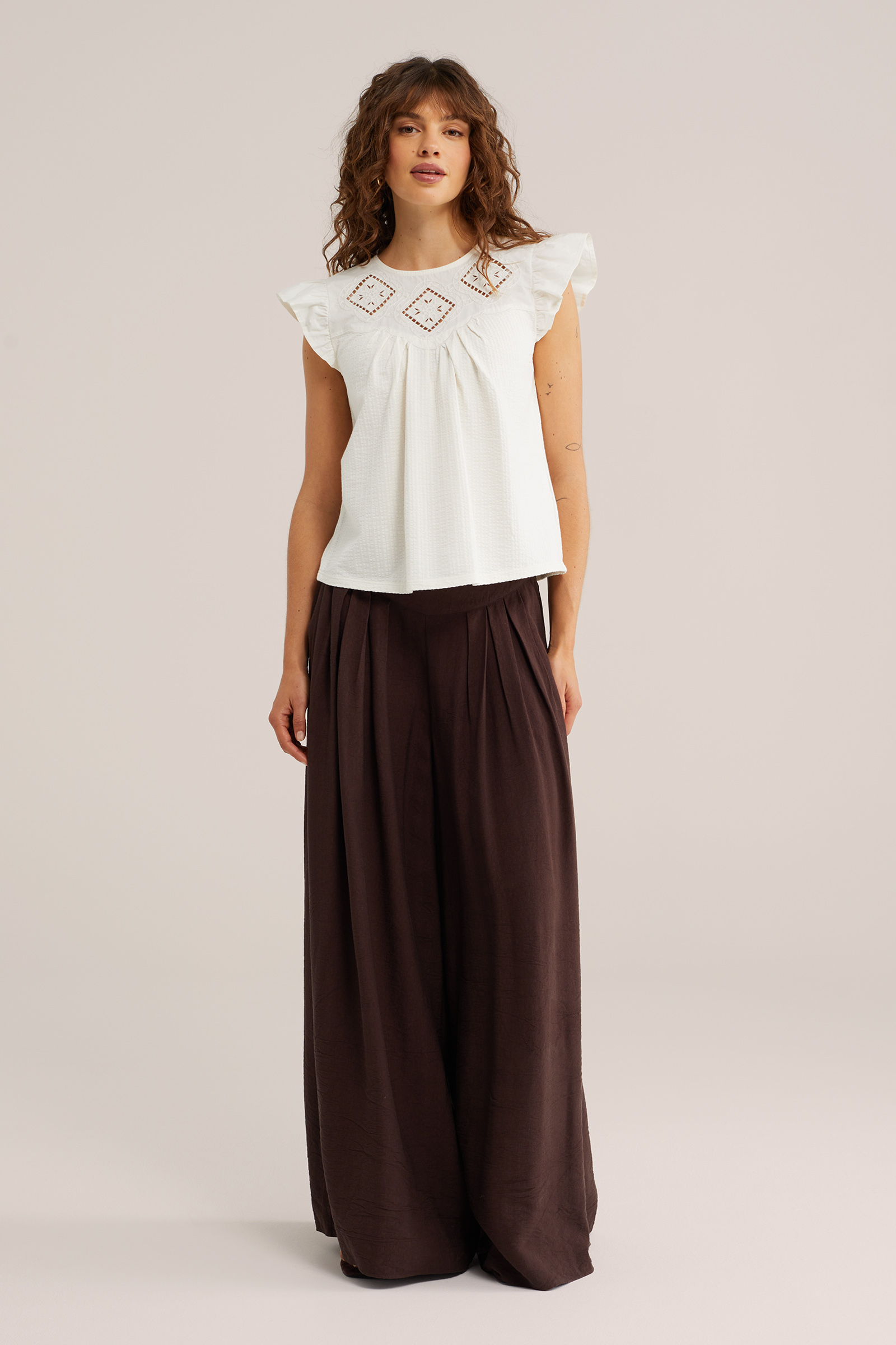 Dames seersucker top met embroideries