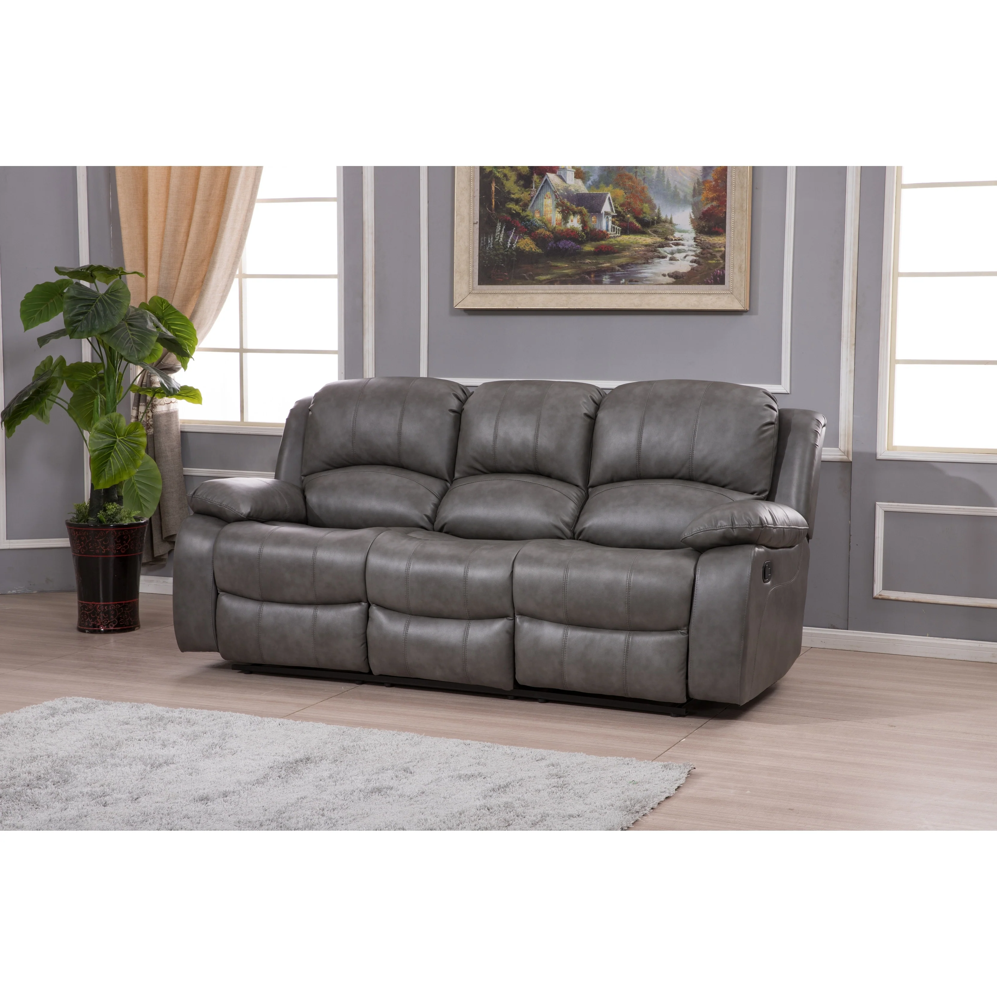 Betsy Furniture Bonded Leather Manual Rclining 3-seat Sofa Couch 8018