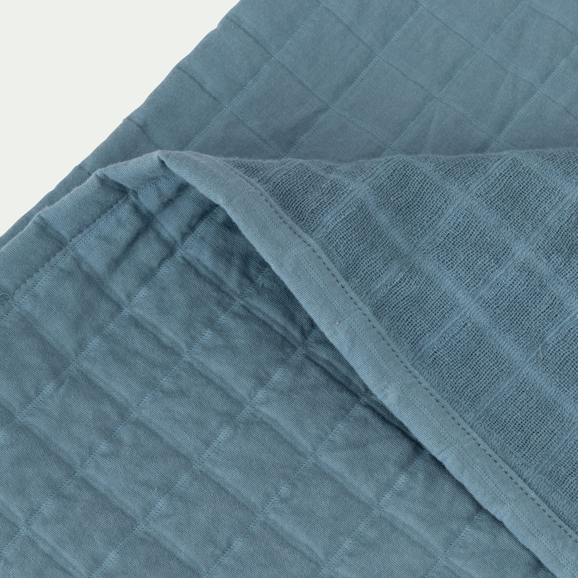 ESTATE - Plaid tissage carreaux en coton 120x170cm - bleu autan