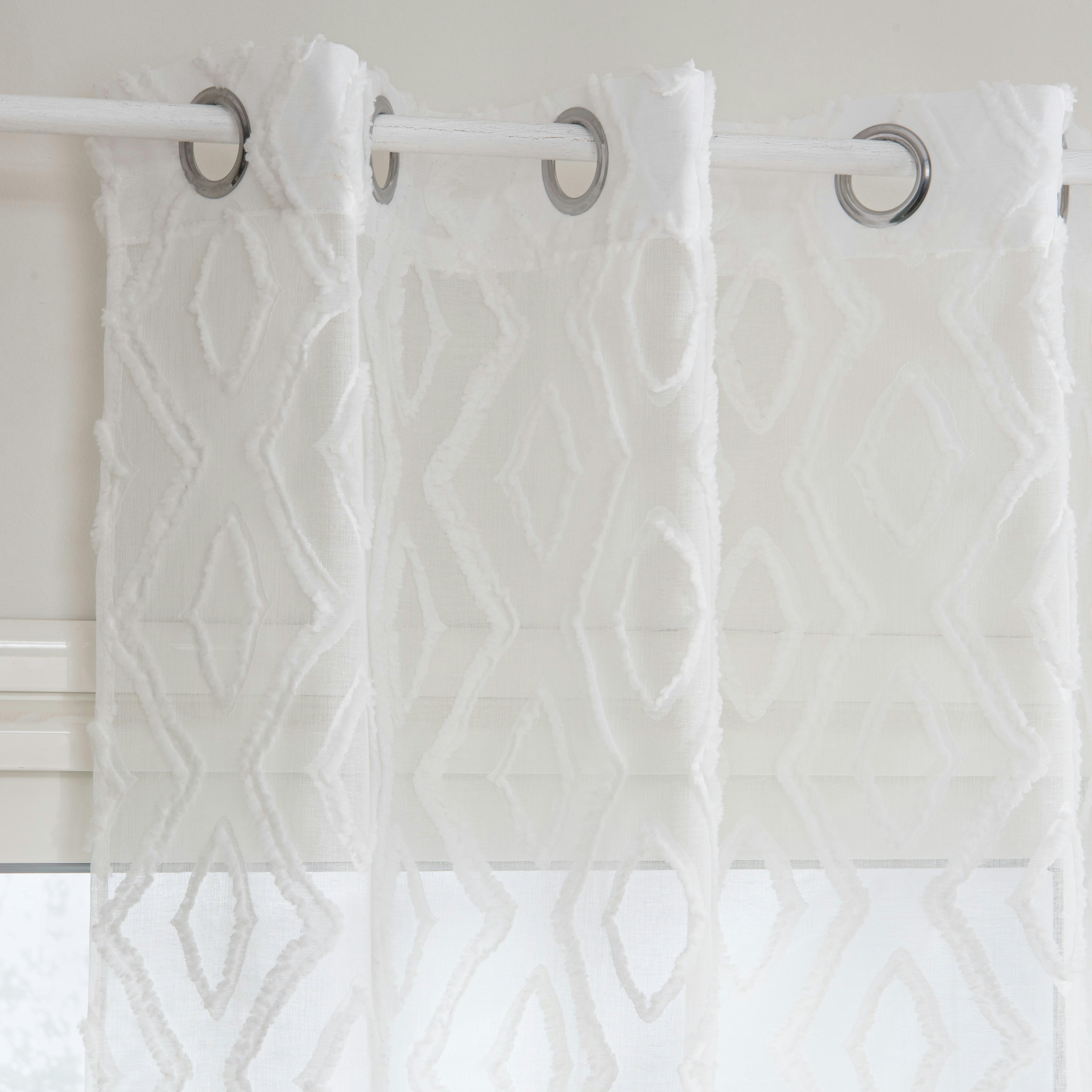 - Rideau à œillets en polyester recyclé blanc motif graphiques à l'unité 140x250