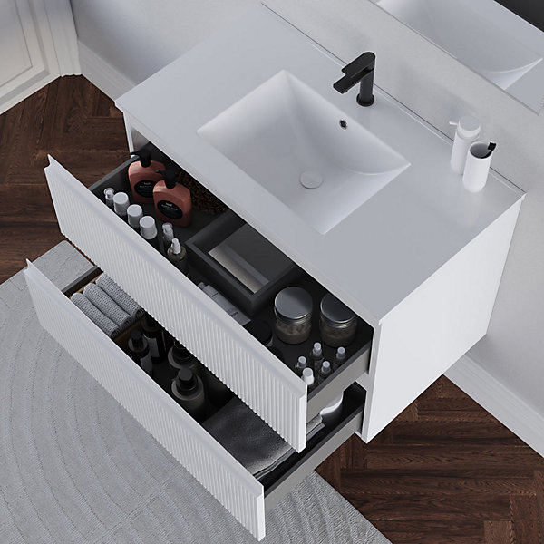 Meuble sous vasque seul, 2 tiroirs, 80cm, simple vasque - blanc mat - RIBERA