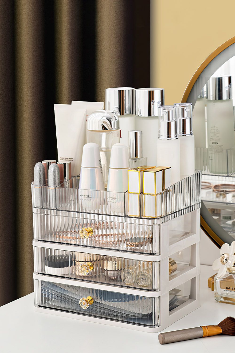 SHEONLY 4-Tier Transparent Makeup Organizer with Drawers