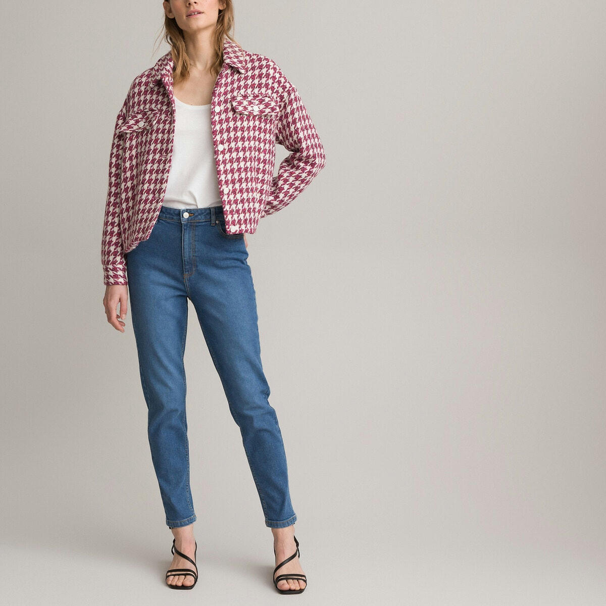 Veste boutonnée, à carreaux pied-de-poule