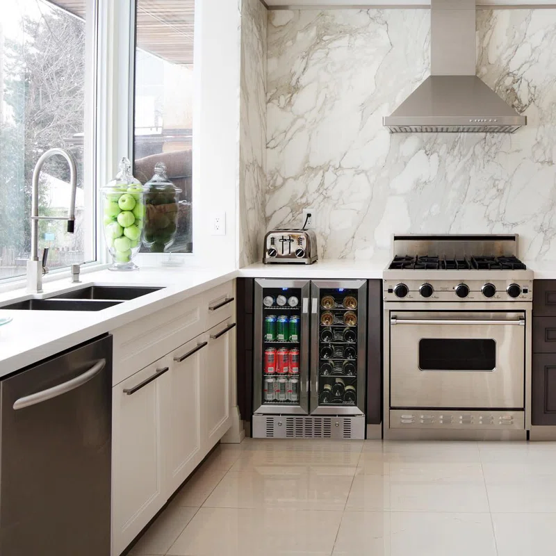 Newair 24” Built-in Dual Zone 18 Bottle and 58 Can Wine and Beverage Fridge in Stainless Steel