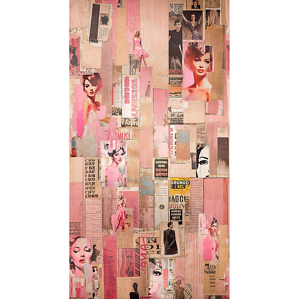 Papier peint panoramique intissé Les aventures pink pin up rose, 3 lés, L.280 x 53cm Lutèce