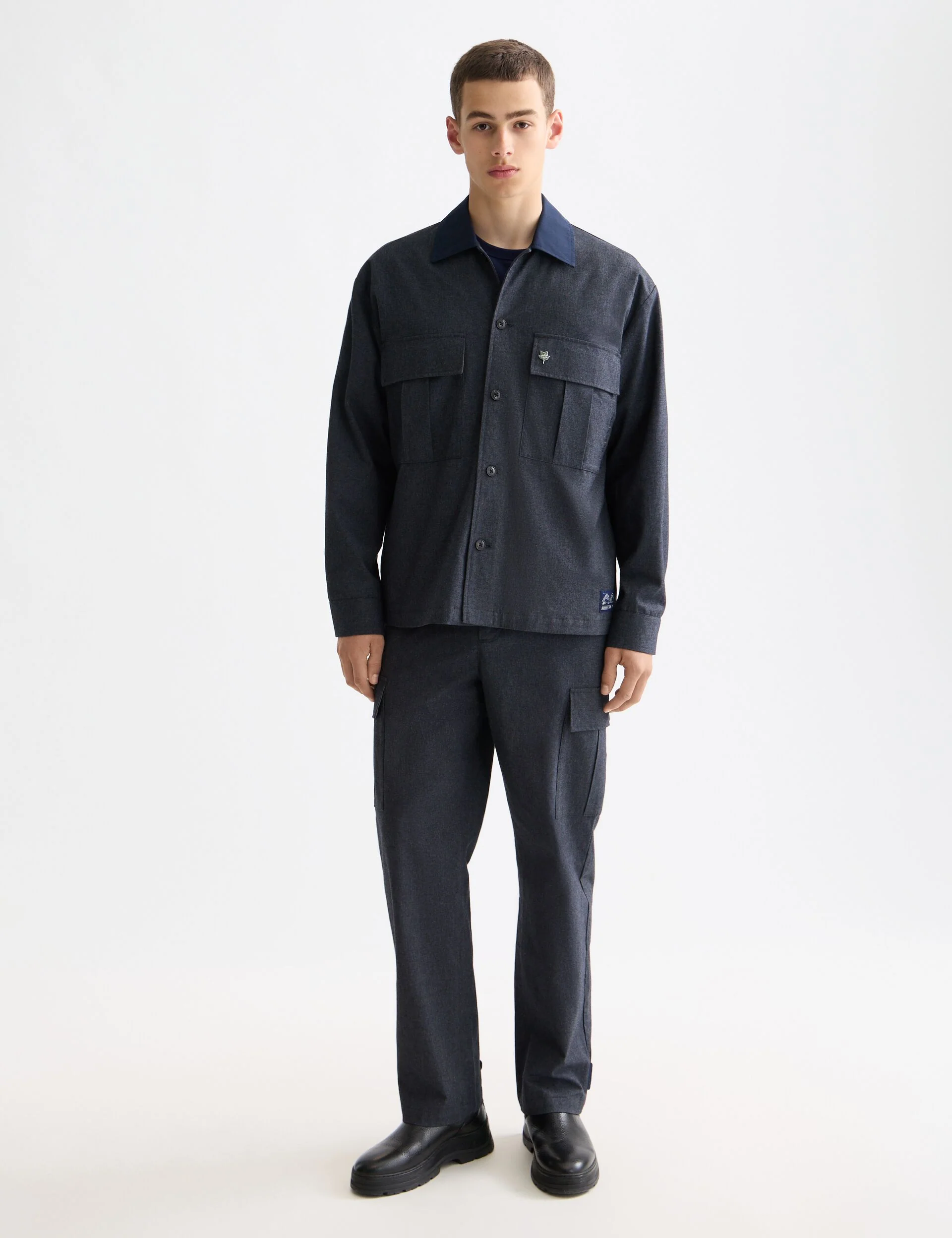 Melange cotton-blend nylon-trimmed army overshirt