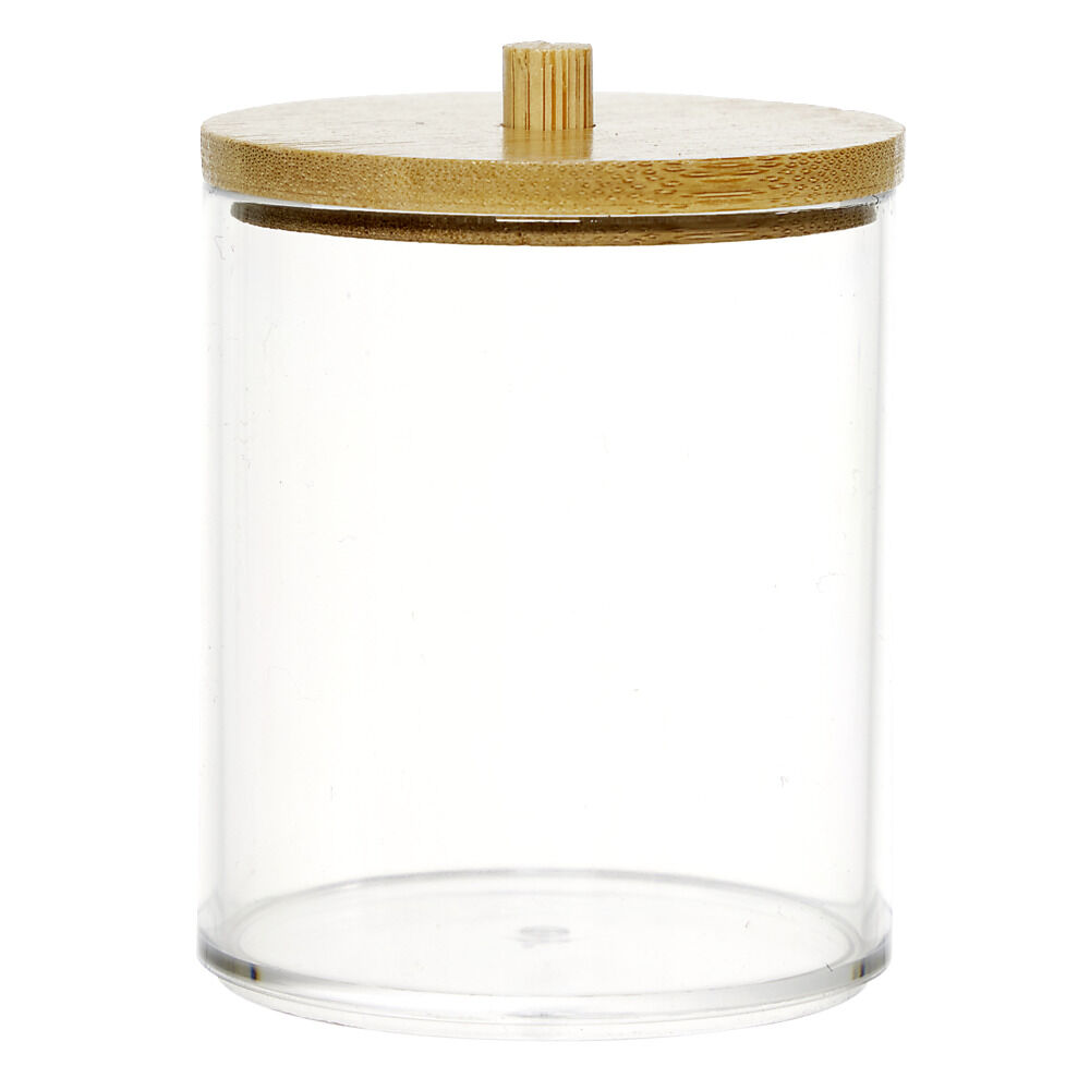 Pot de rangement pour coton tige avec couvercle bambou Ø6,5xH9,5cm
