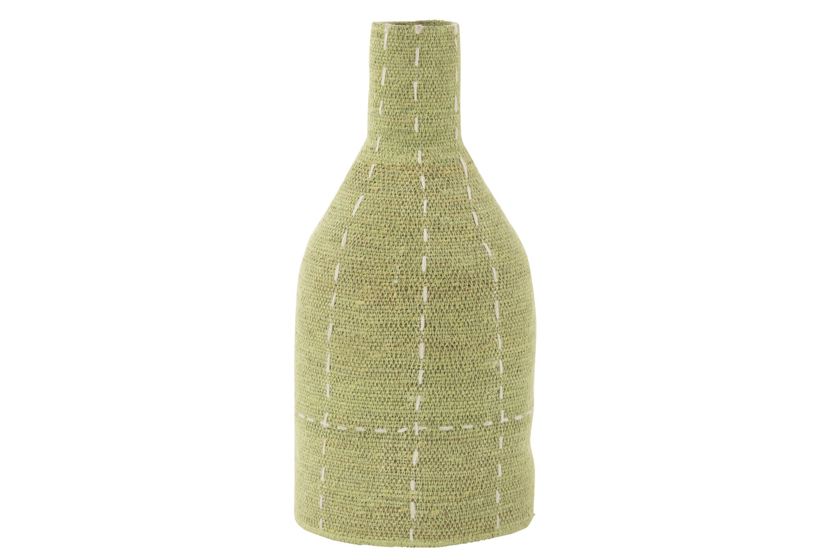 J-Line vaas Flesvorm Stippellijnen - zeegras - groen/wit - 50 cm hoog