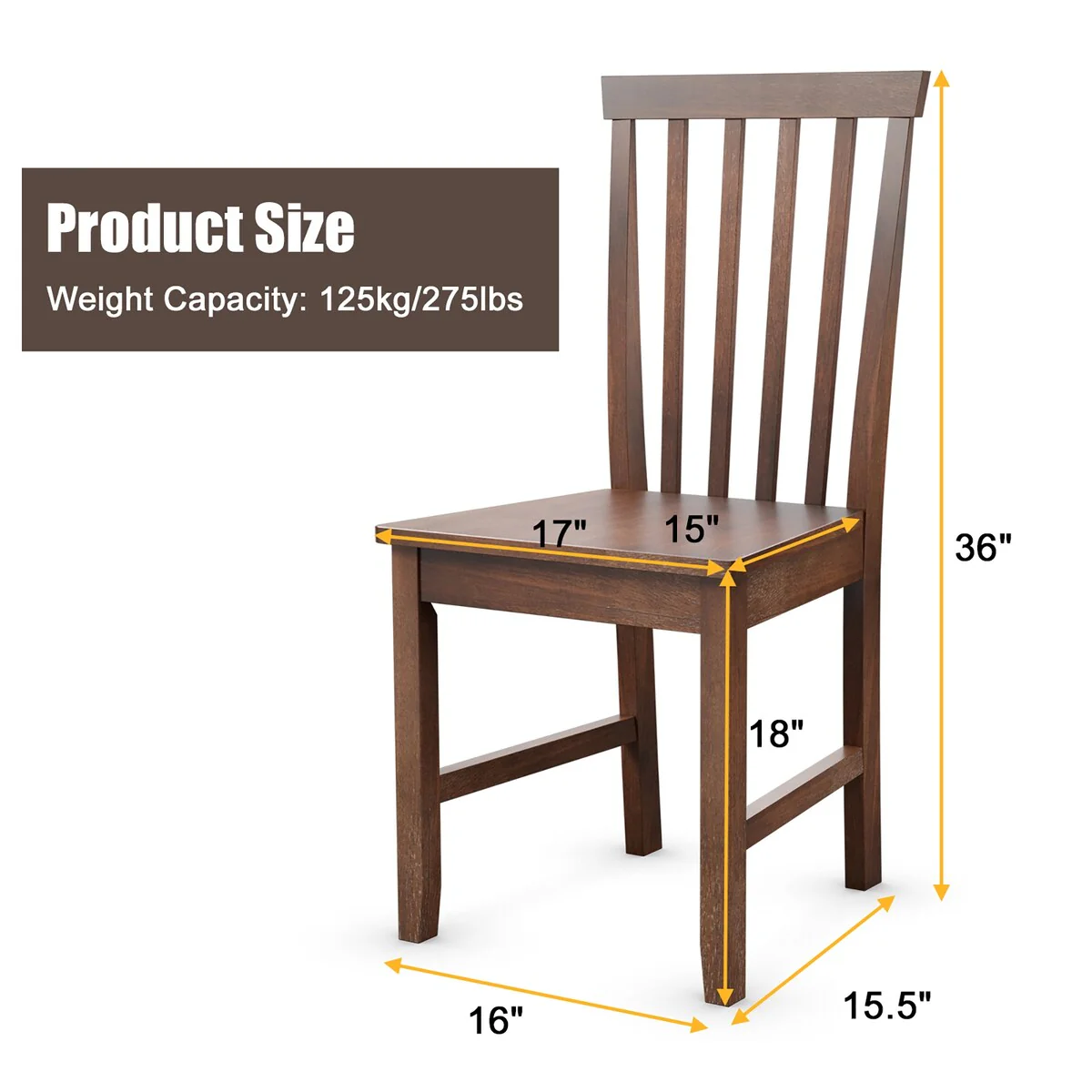 Costway 4 PCS Dining Chair Kitchen Spindle Back Side Chair with Solid - 16’’ x 15.5’’ x 36’’