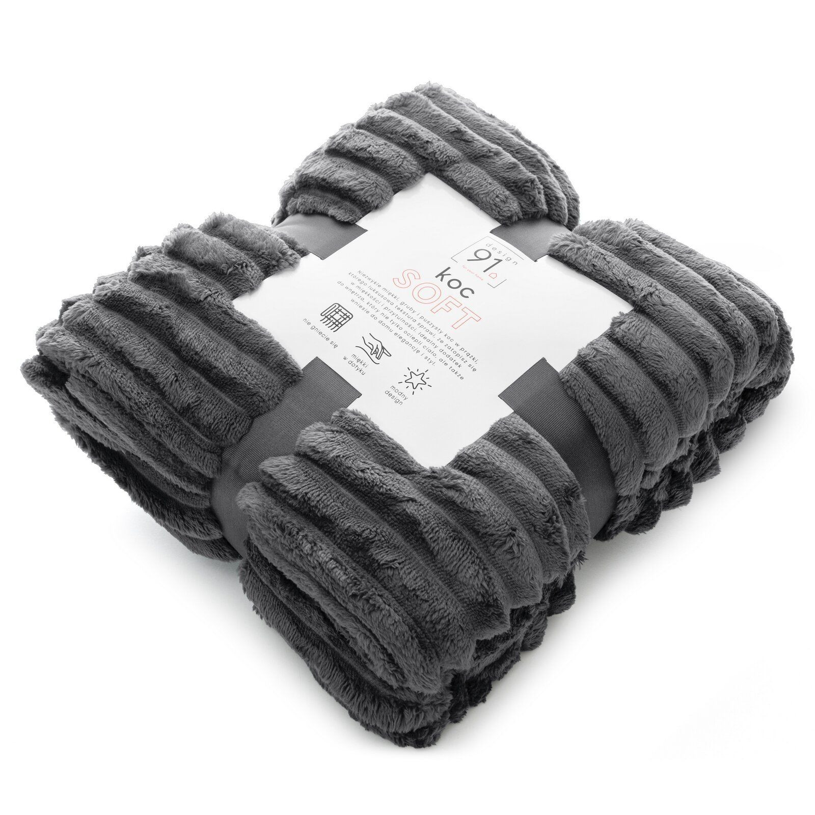 Koc mikroflano z tłoczeniem w formie jodełki SOFT 70X160 stalowy