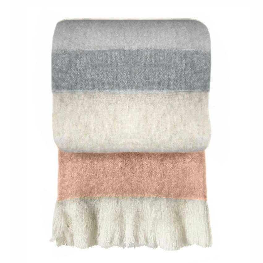 MOHAIR - Plaid rose pêche 125x150