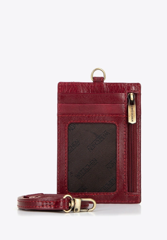 Etui na karty ze skóry naturalnej na pasku czerwone
