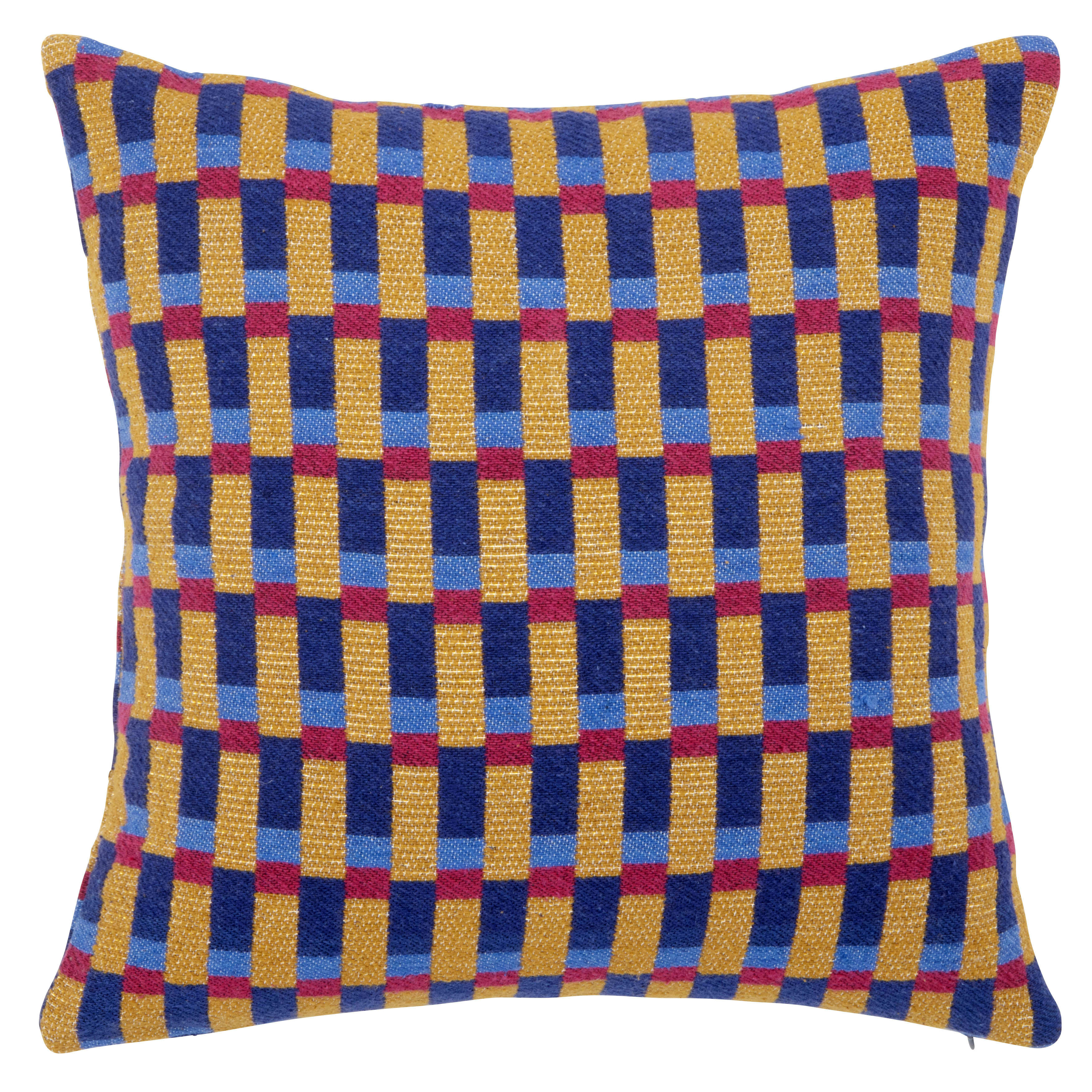 EVERE - Housse de coussin en coton tissé motifs graphiques marron, roses et bleus 40x40