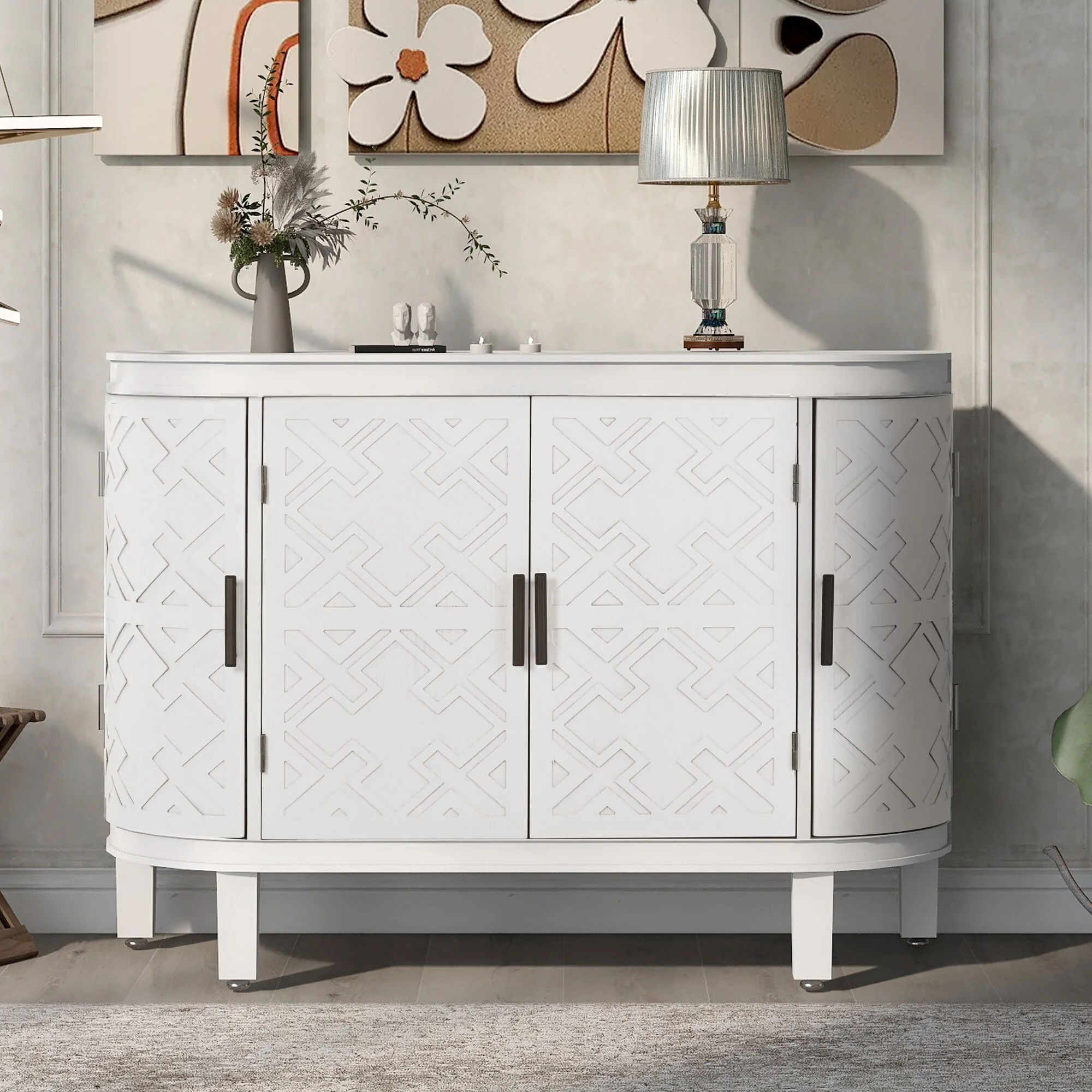 Vintage Style Dining Sideboard with Antique Patterned Doors