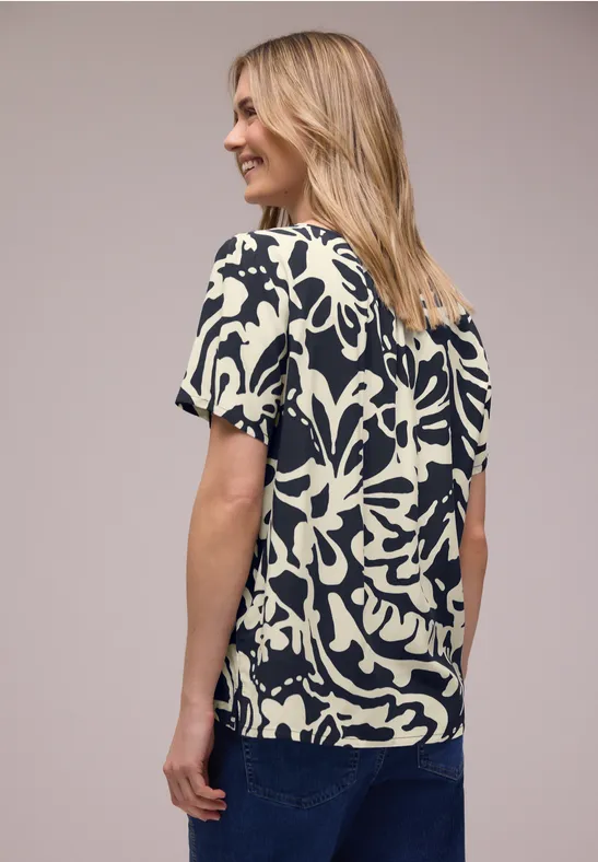 Bluse mit Split Neck und Bändern
