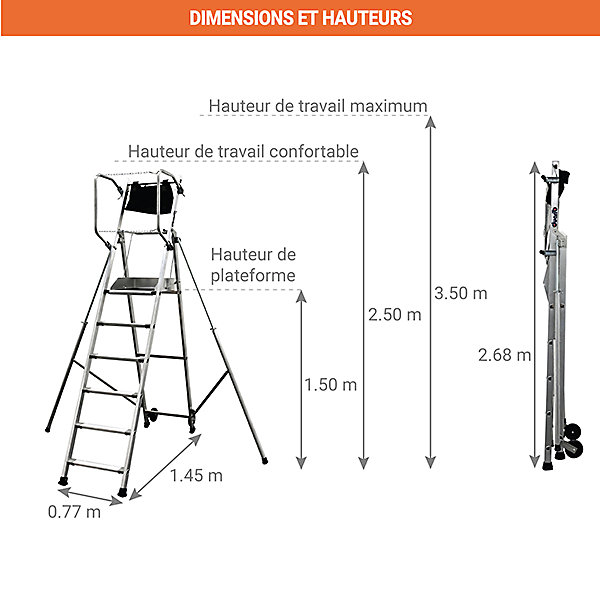Escabeau PIRL 6 marches - Hauteur max. de travail 3.50m - 18-136
