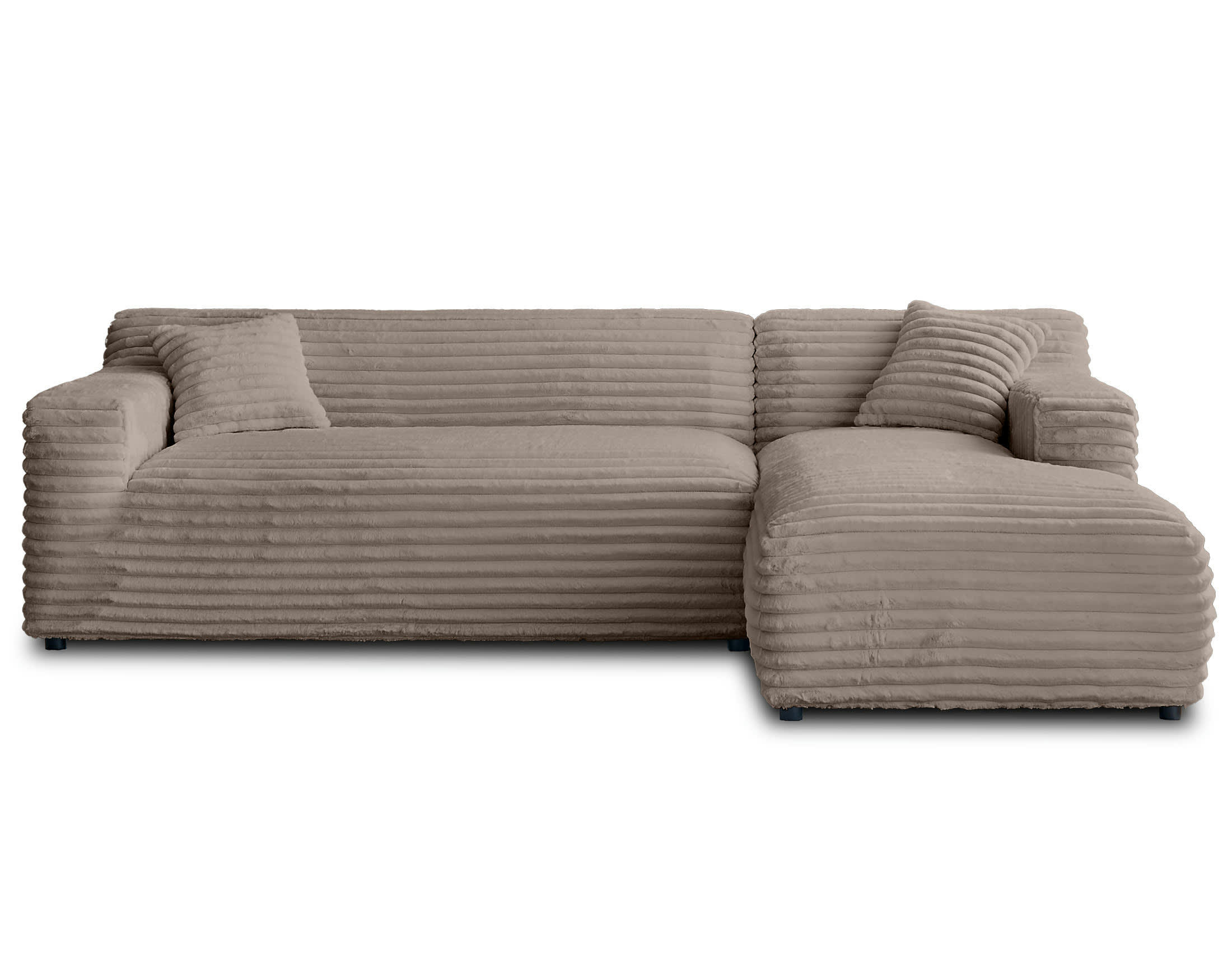 LAPONIE - Canapé d'angle droit 4 places en velours grosses côtes taupe