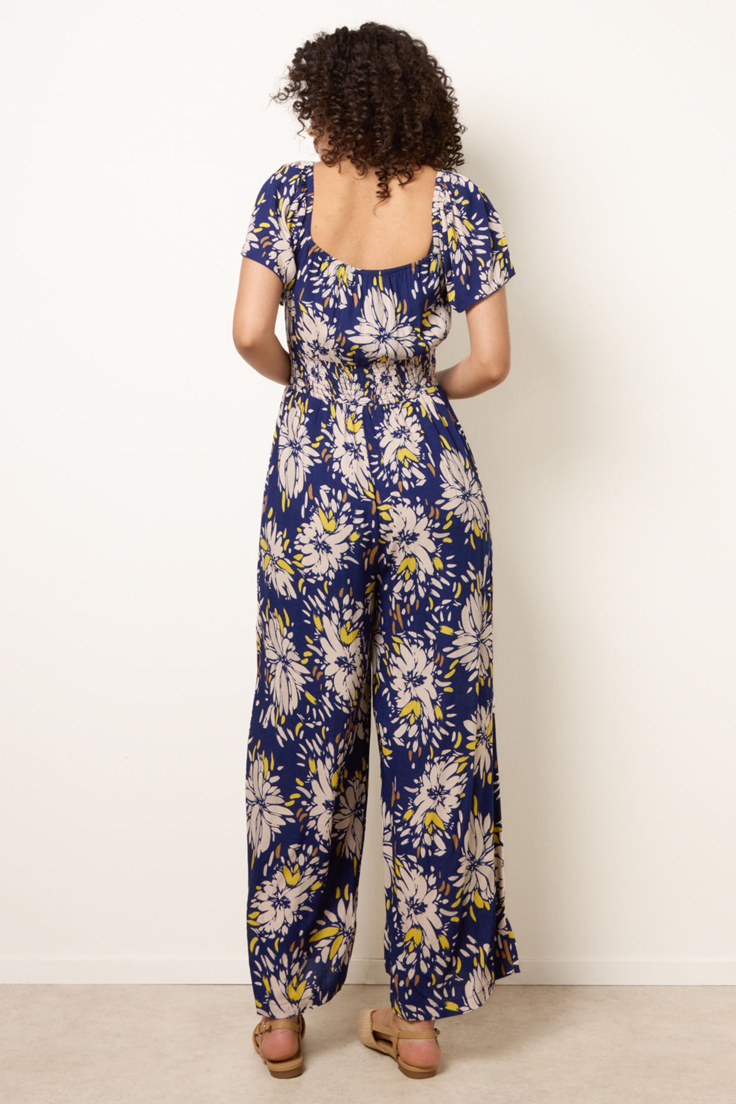 Blue Vanilla Navy Shirred Waist Wide Leg Jumpsuit