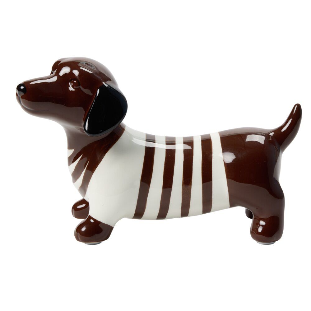 Objet déco chien teckel en dolomite marron 23,5xH14cm