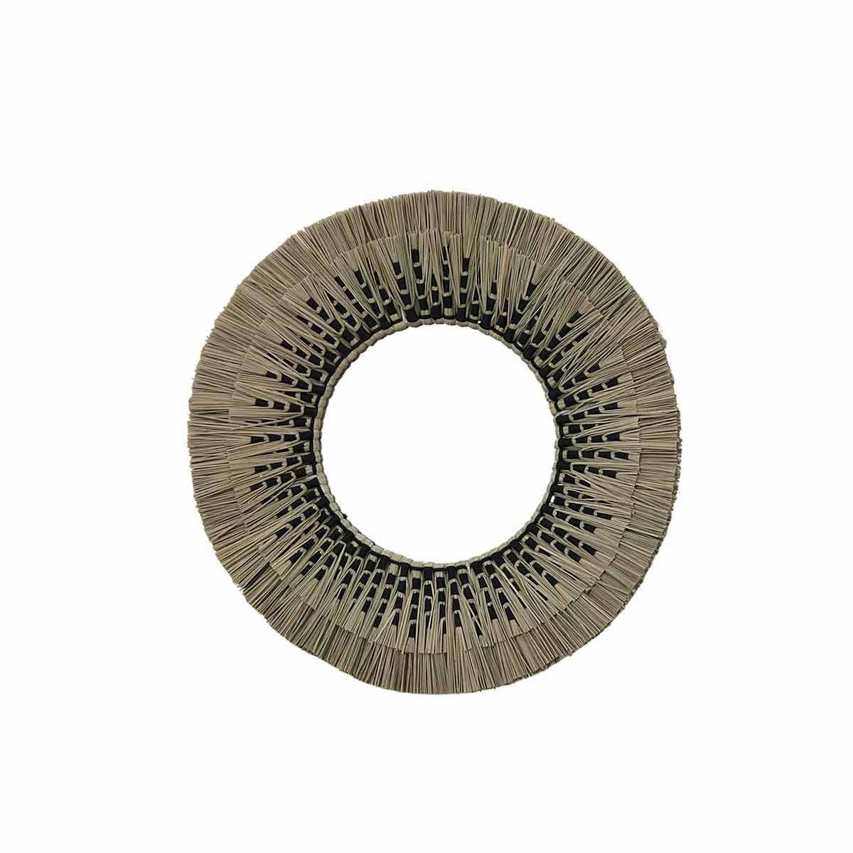 - Miroir rond en paille de mendong -60.000x3.500 cm - Beige - Fibres