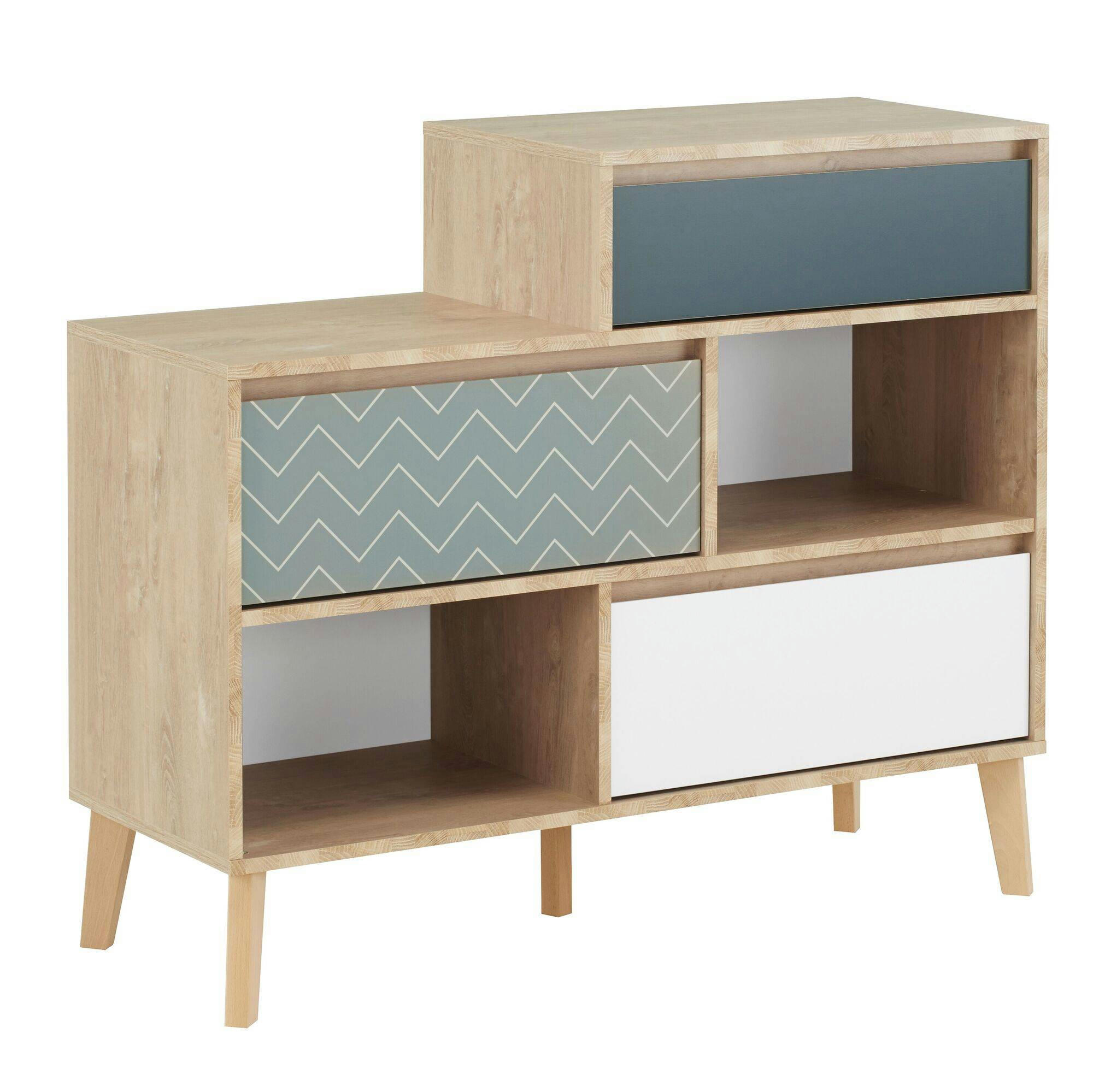 GALAXY - Commode 3 tiroirs et 2 niches effet bois