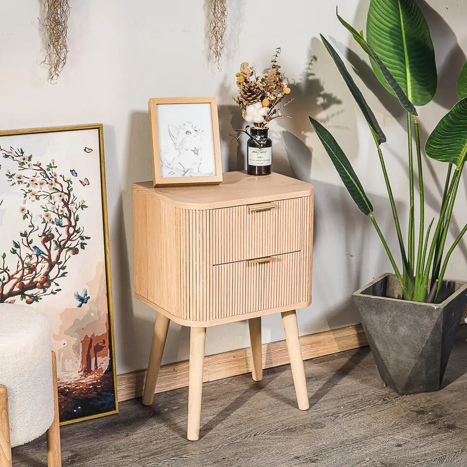 Nachtkastje met 2 laden van natuurlijk hout