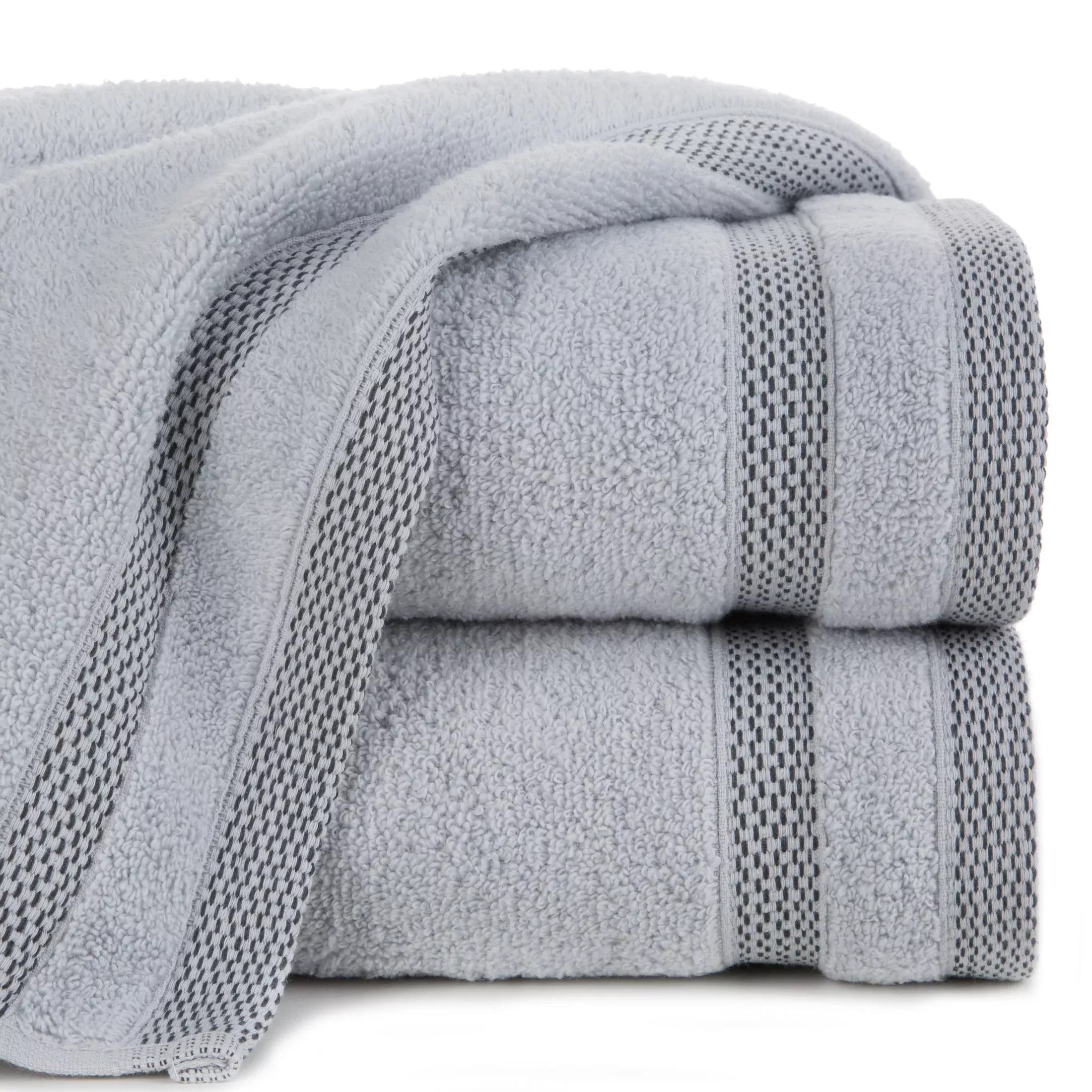 Ręcznik kąpielowy 70x140 cm bawełniany kolor srebrny zero twist z bordiurą w paski 400 g/m2 RIKI