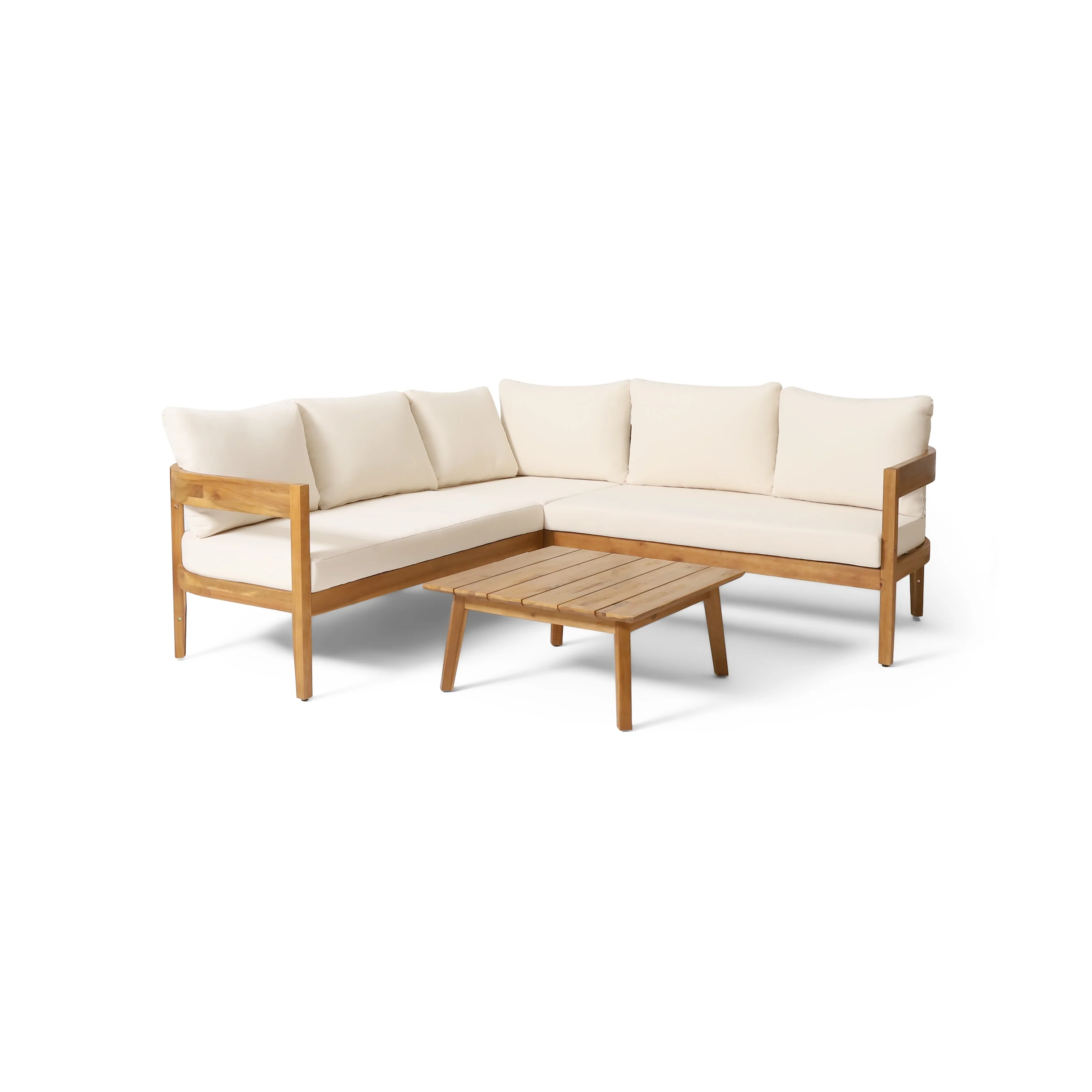 Brooklyn Outdoor Acacia Wood 5 Seater Sectional Sofa Chat Set with Cushions by Christopher Knight Home