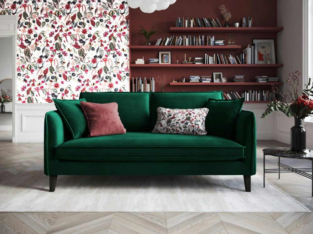 PROVENCE - Canapé 3 places en velours vert bouteille