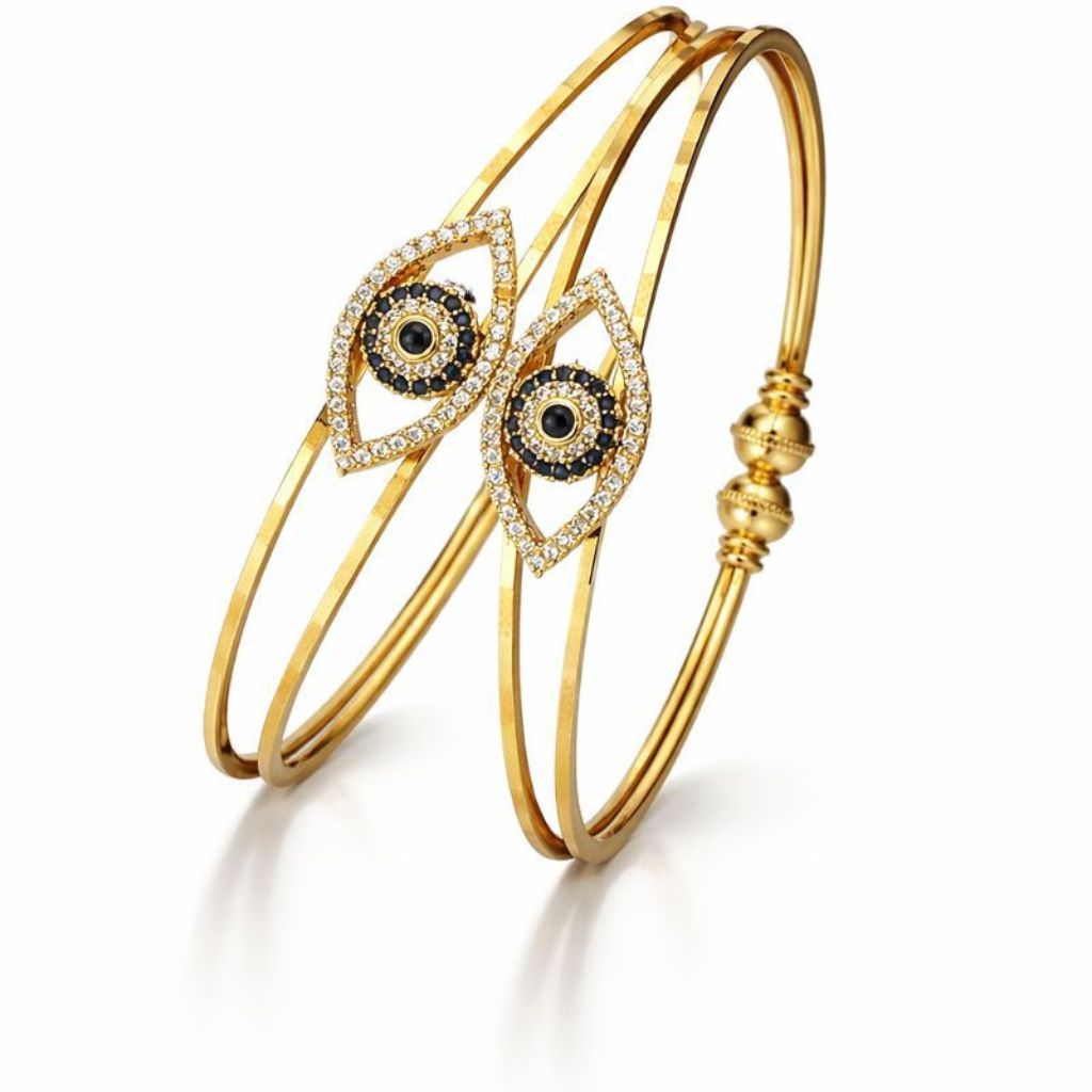 The Colourful Aura Large Gold Evil Eye Dual Brass Cuff Bracelet