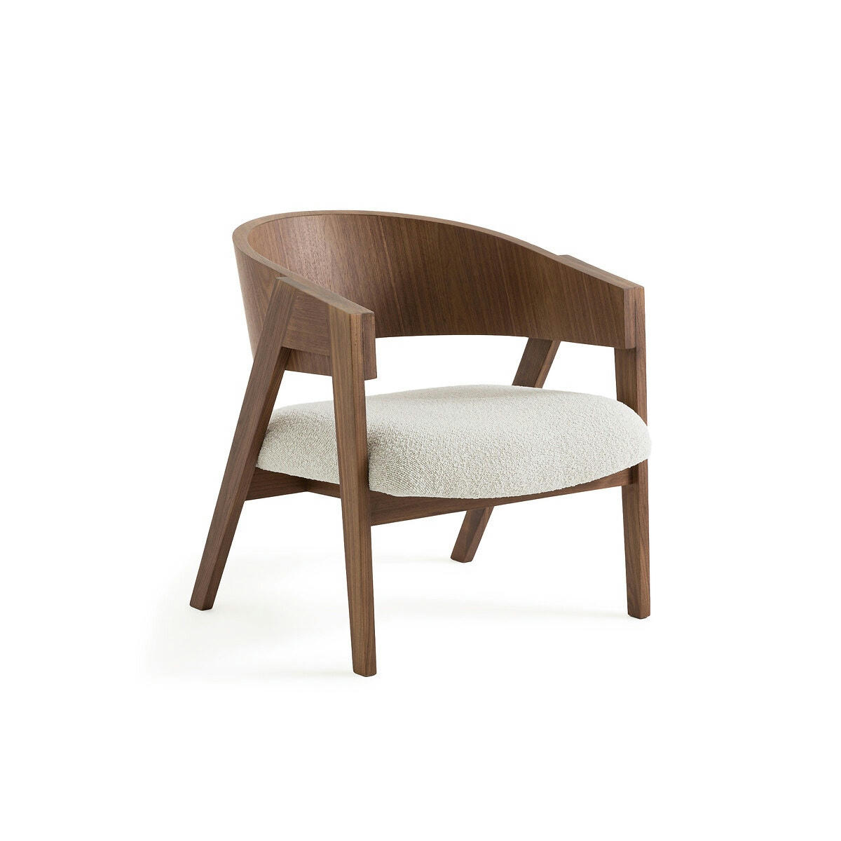 Fauteuil en noyer et tissu bouclette, Charly
