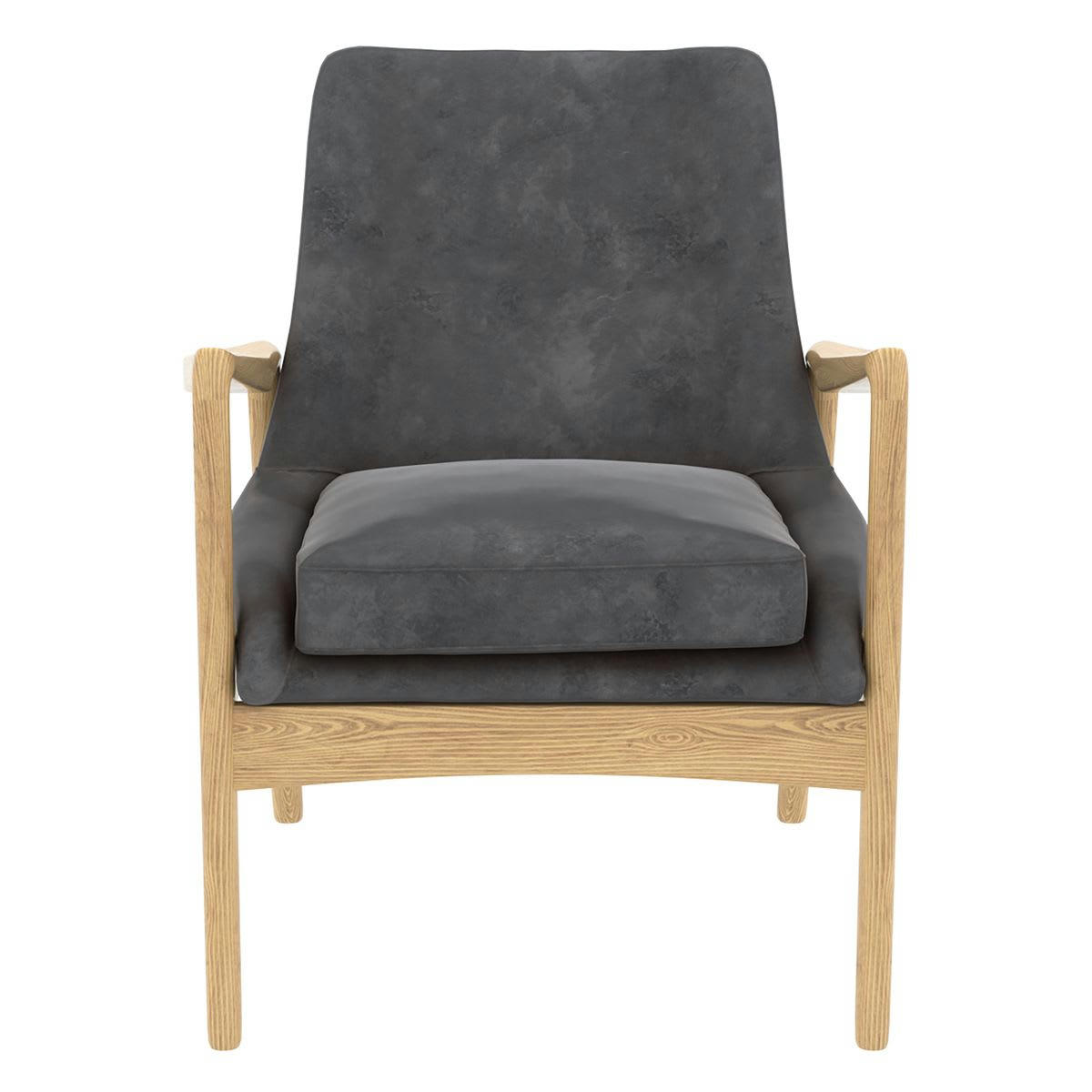 NACHO - Fauteuil velours gris pieds frêne naturel