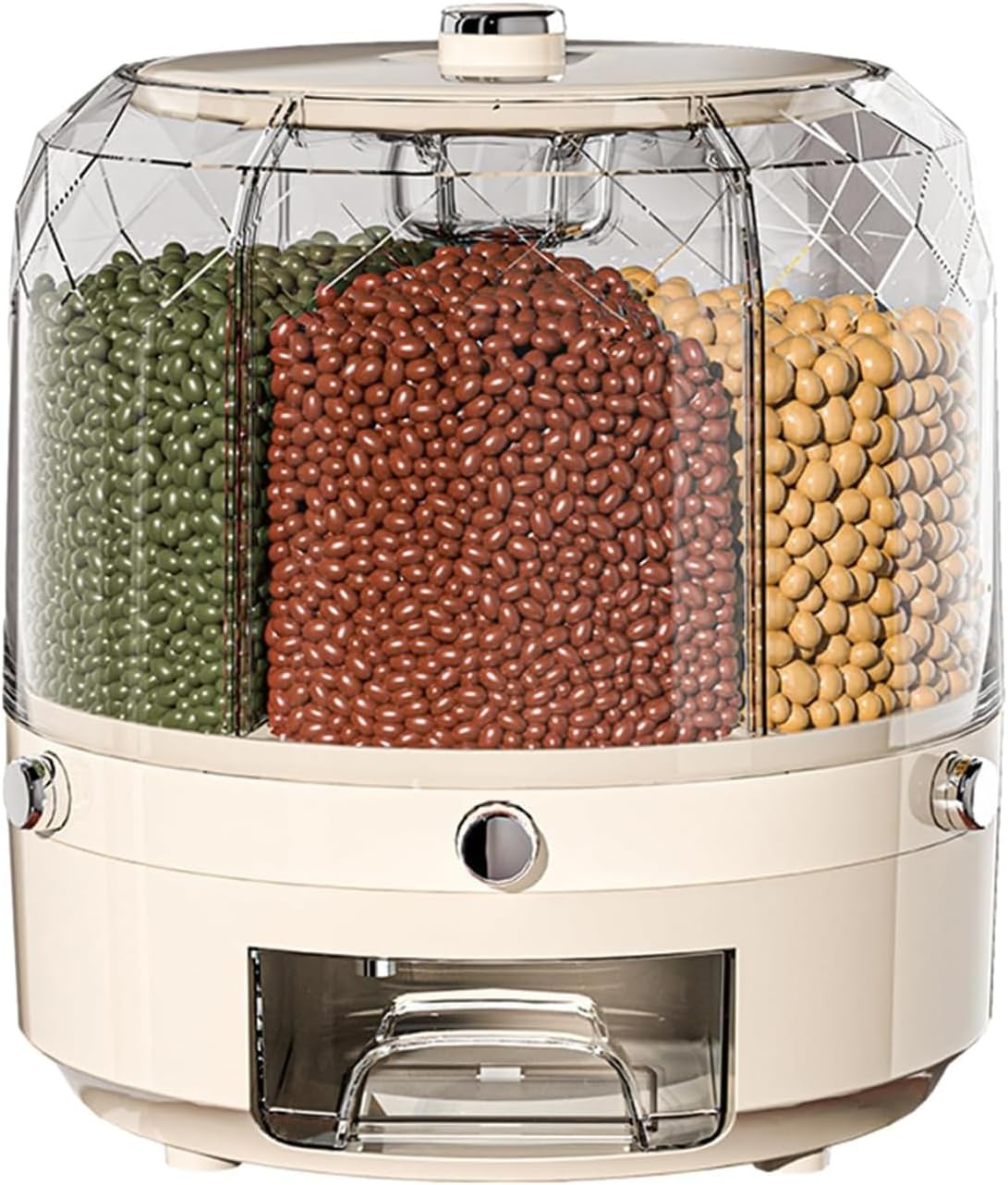 360�� rotating circular dry food container, transparent grain and red bean divider, with 6 compartments, grain divider box