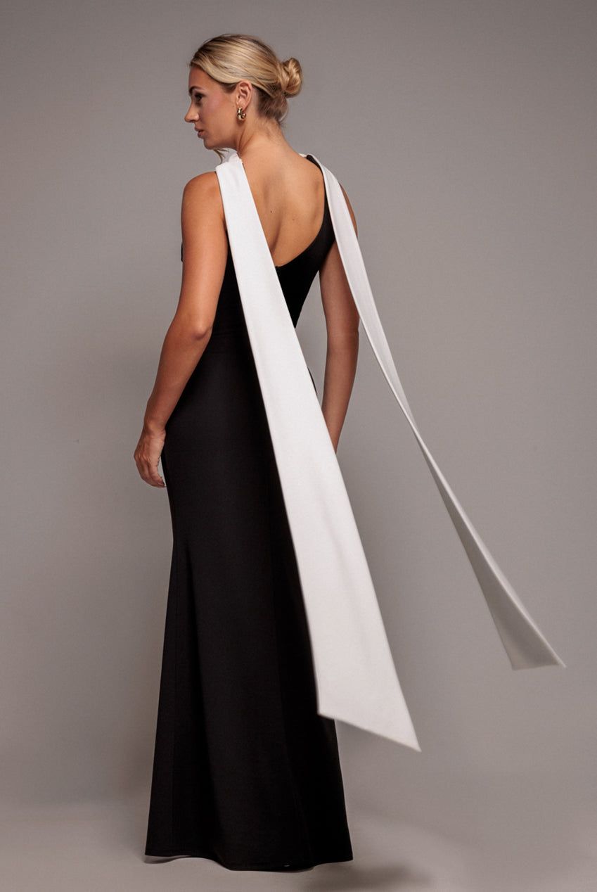 Goddiva Contrast Crepe Halterneck Maxi Dress With Sash