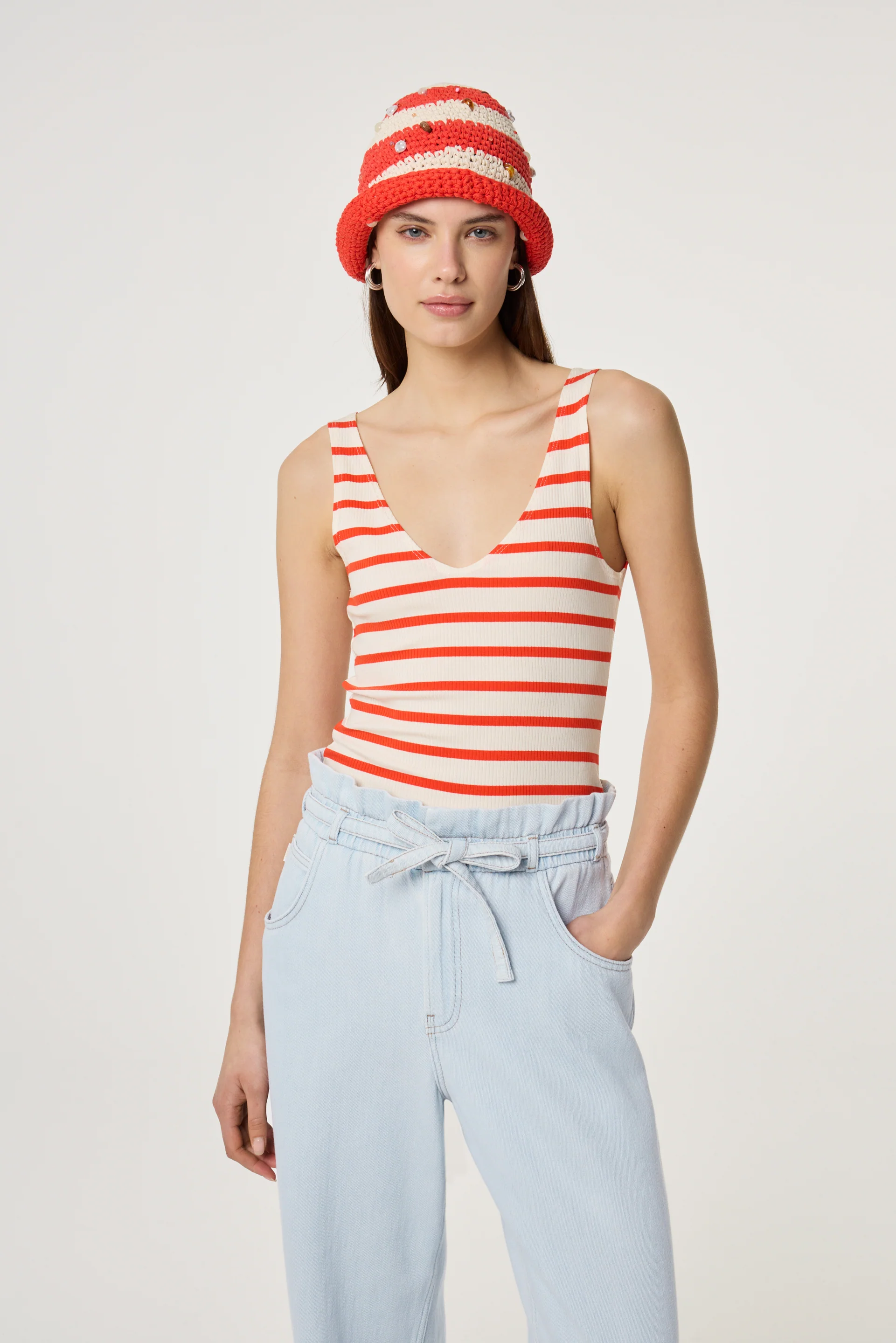 Lena Top | Cosy White/Tangerine Tango