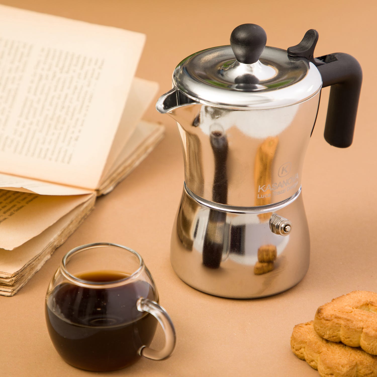Caffettiera K line con adattatore - da 3 tazze, design Luca Traz