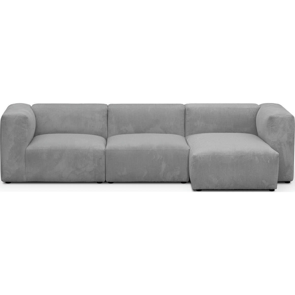 MODULO NEW - Canapé modulable angle droit 4 places en velours côtelé gris clair