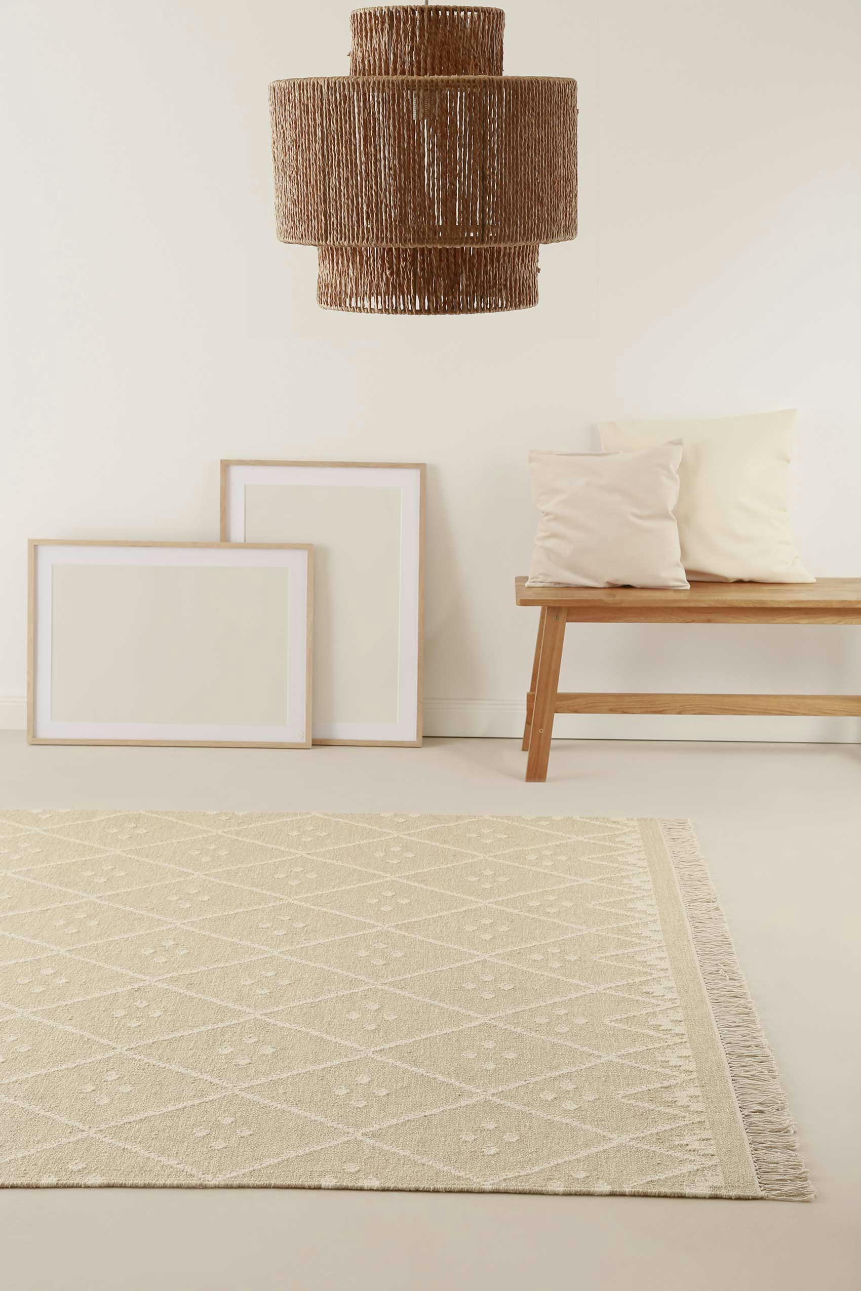 VERMONT - Tapis tissé main tons de beige avec léger motif 80x150