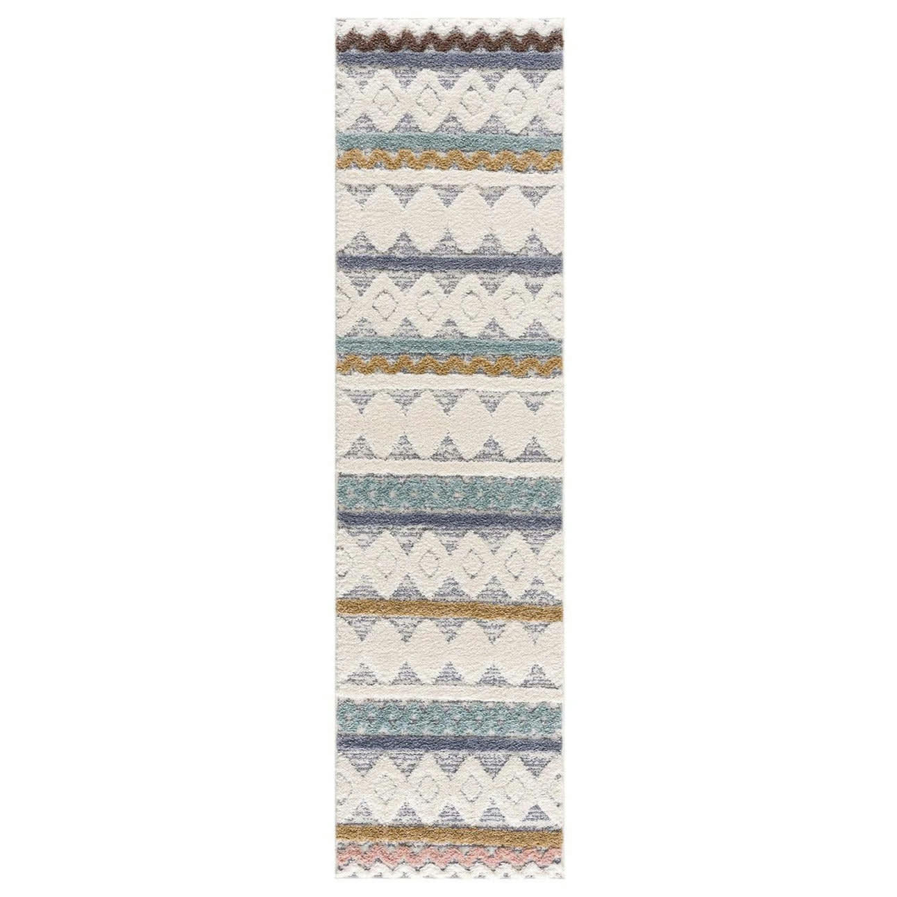 BÖHMEN - Tapis à poils longs et relief multicolore 80x300cm