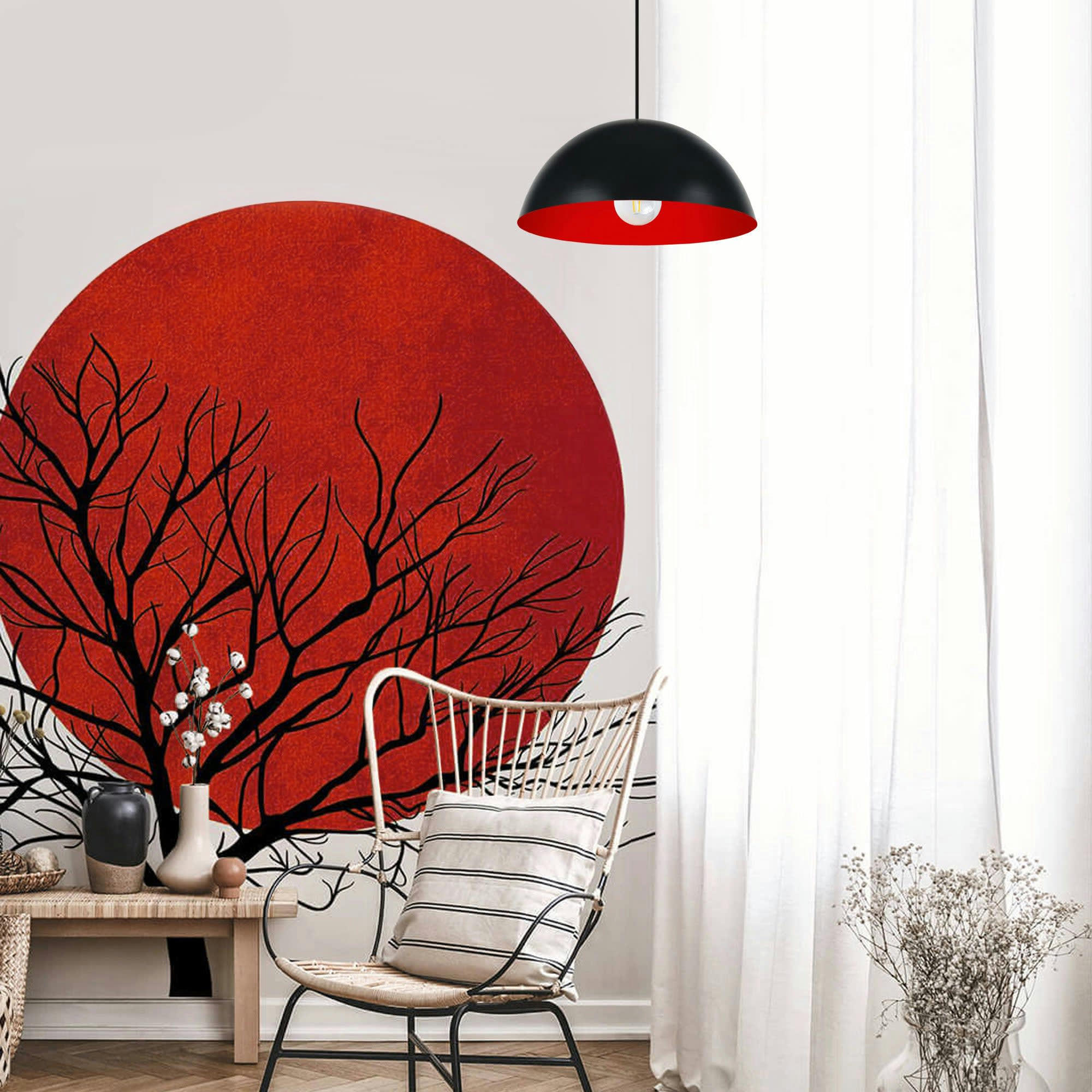 DEMI-BOULE - Suspension métal noir et rouge