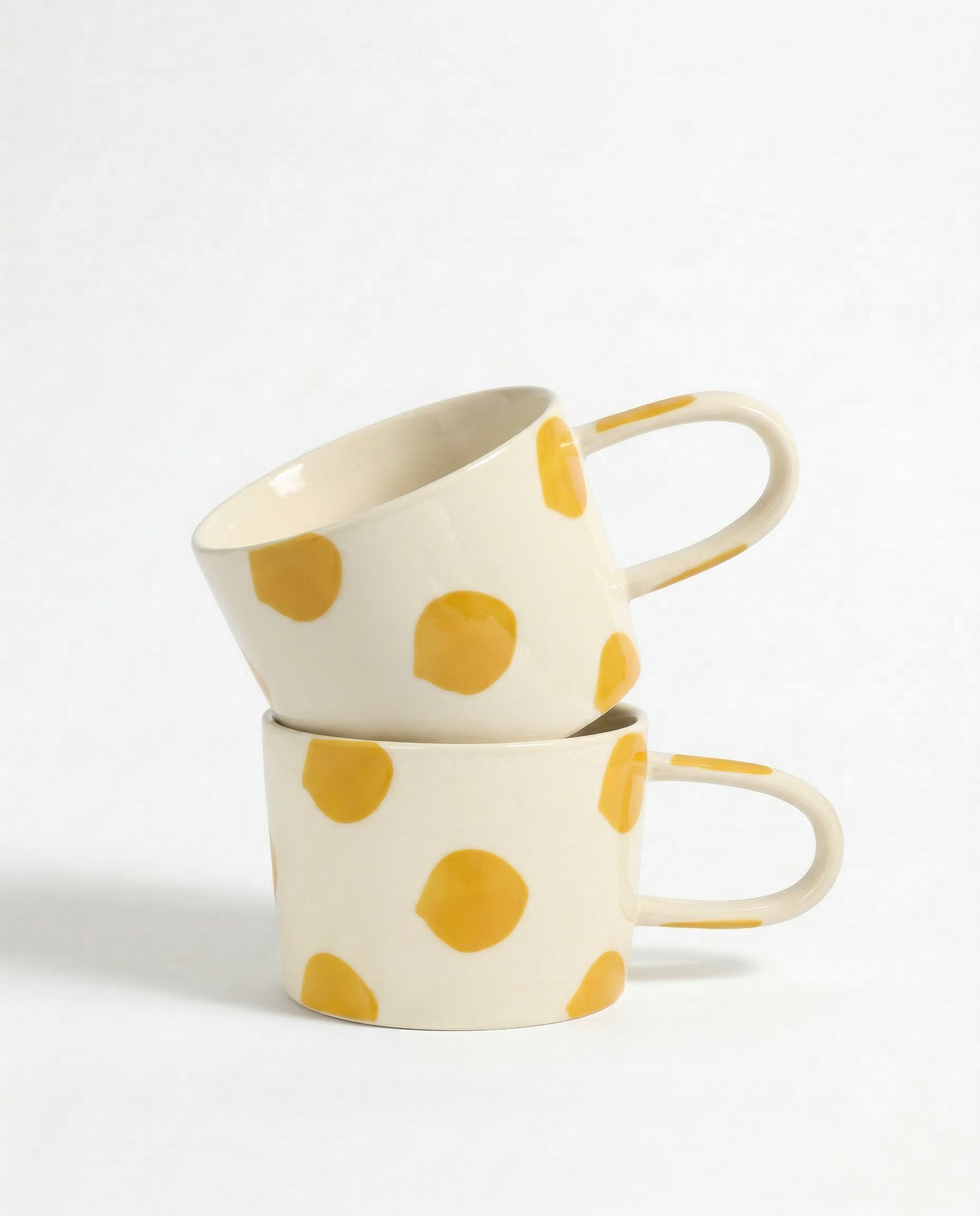 vtwonen - Mokken - Geel - Stippen - Set van 2 - Keramiek - 350ml