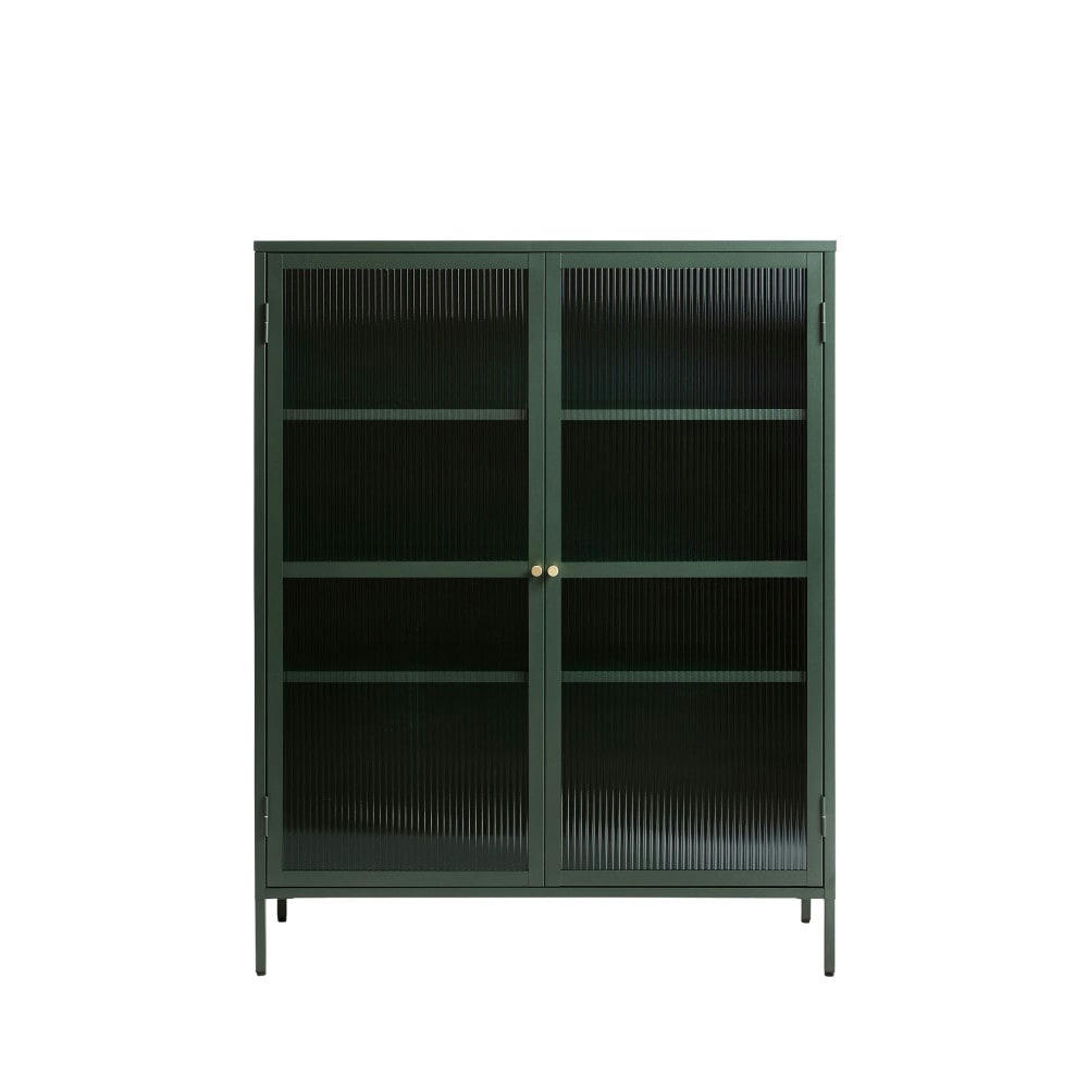 BJORN - Vaisselier 2 portes en verre strié et métal H140cm vert foncé
