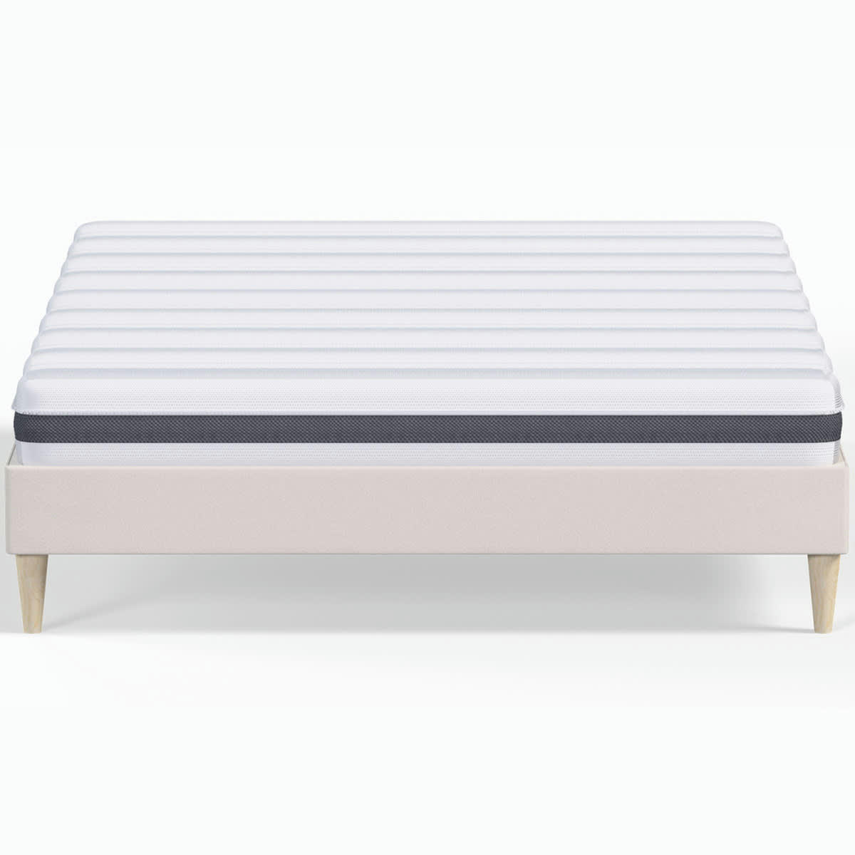 HYGIOSPRING & DINA - Pack lit 140x190 en velours beige + Matelas ressorts et Mousse HR