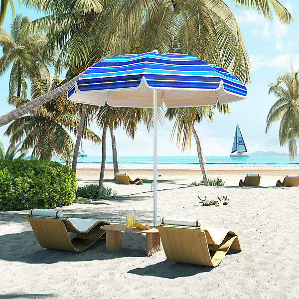 Parasol de plage inclinable rond dia. 1,8 m UPF50  sac de transport inclus bleu blanc rayé