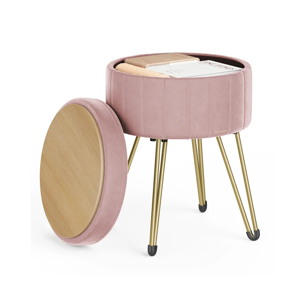 Tabouret rond en velours avec espace de rangement