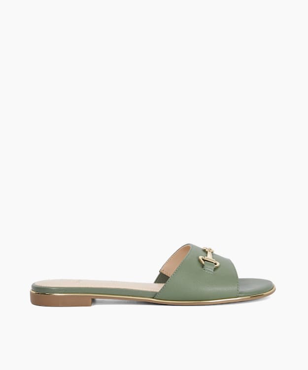 Leonies Green - Green Leather Slip-On Mule