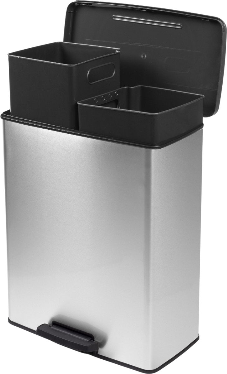 Curver Decobin Duo Prullenbak - 26L 26L - Rechthoekig - Zilver Metallic