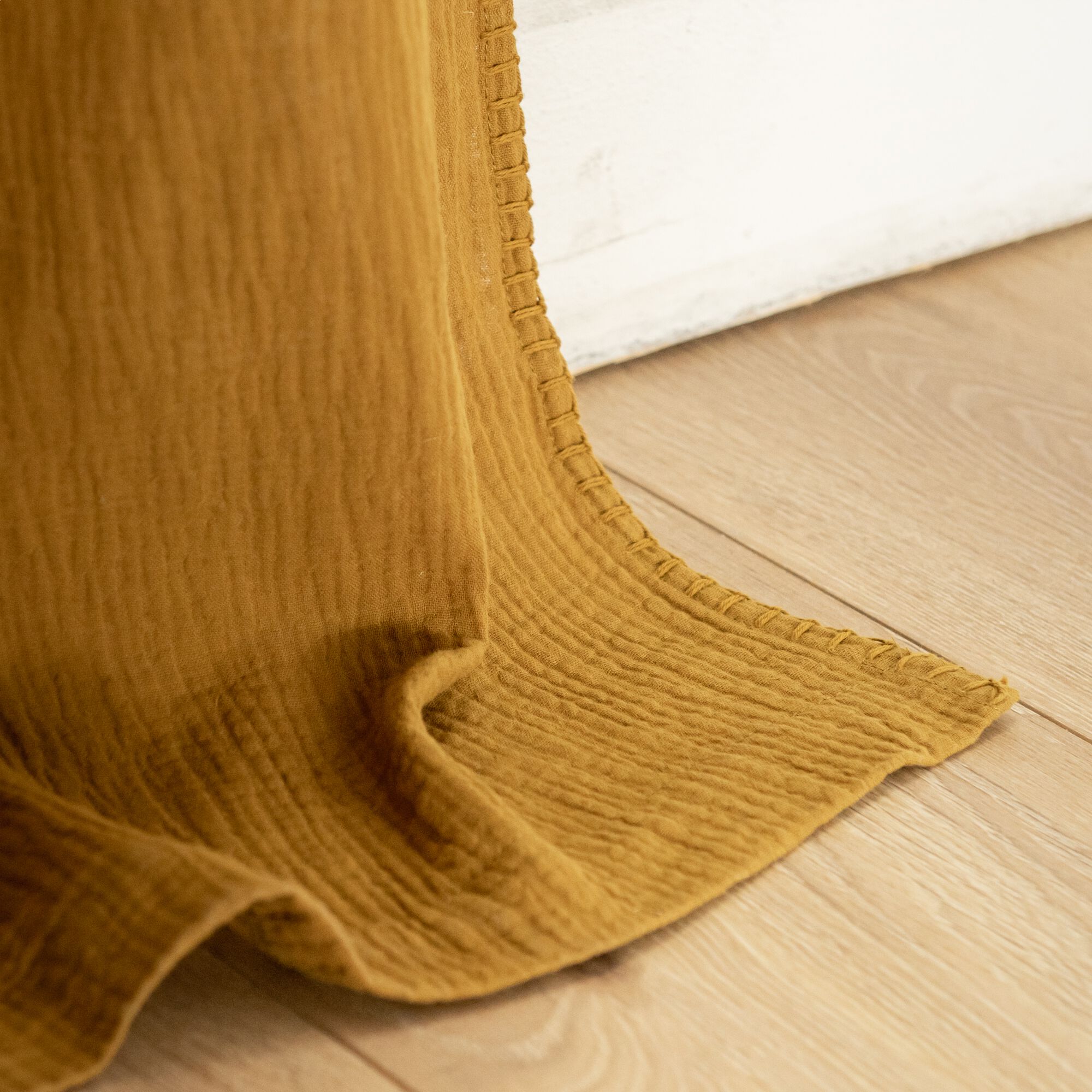 TESSALY - Rideau à nouettes en gaze de coton finition point de cheval 130x250cm - jaune alep