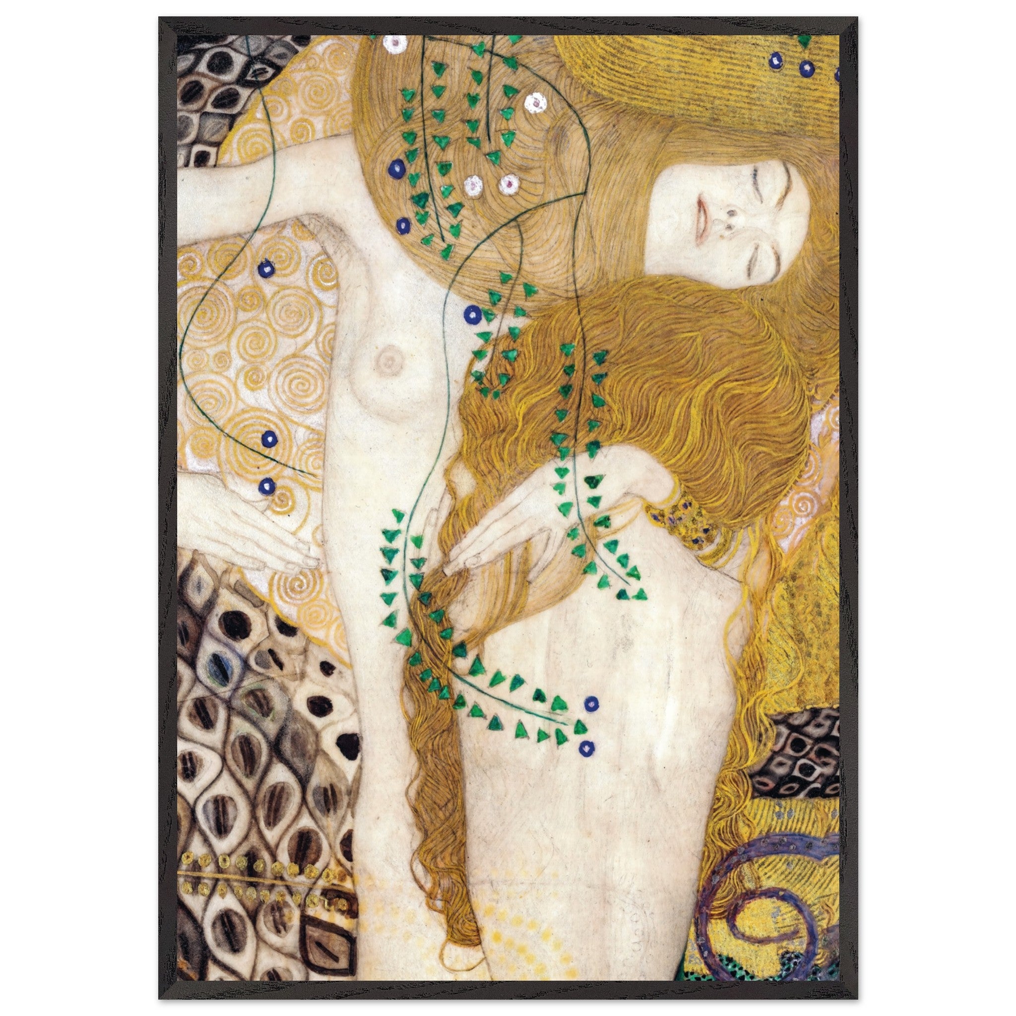 Artfulprints Poster met Lijst Gustav Klimt - Water snakes  - 70x100 cm - Geel